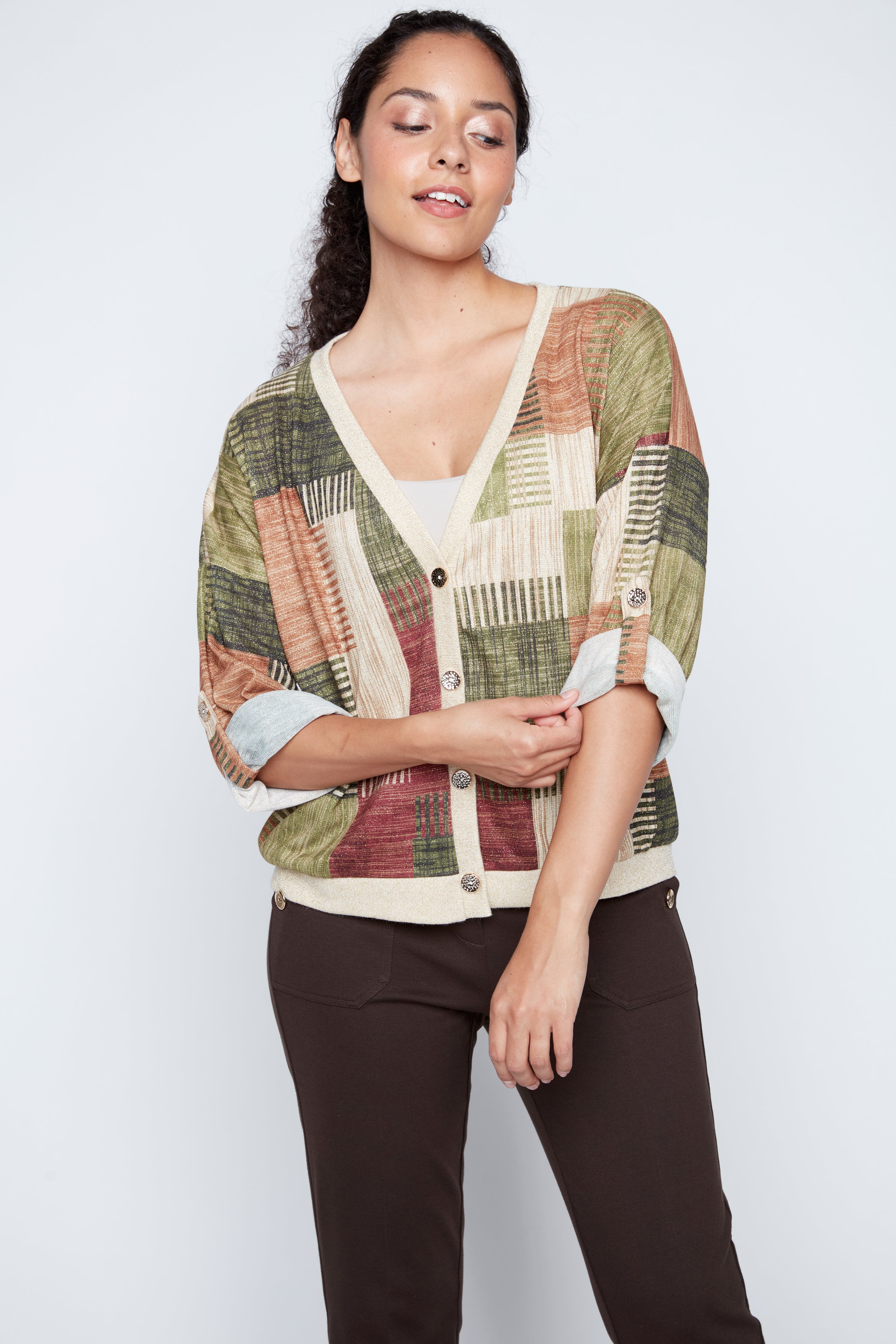 Lurex patchwork cardigan