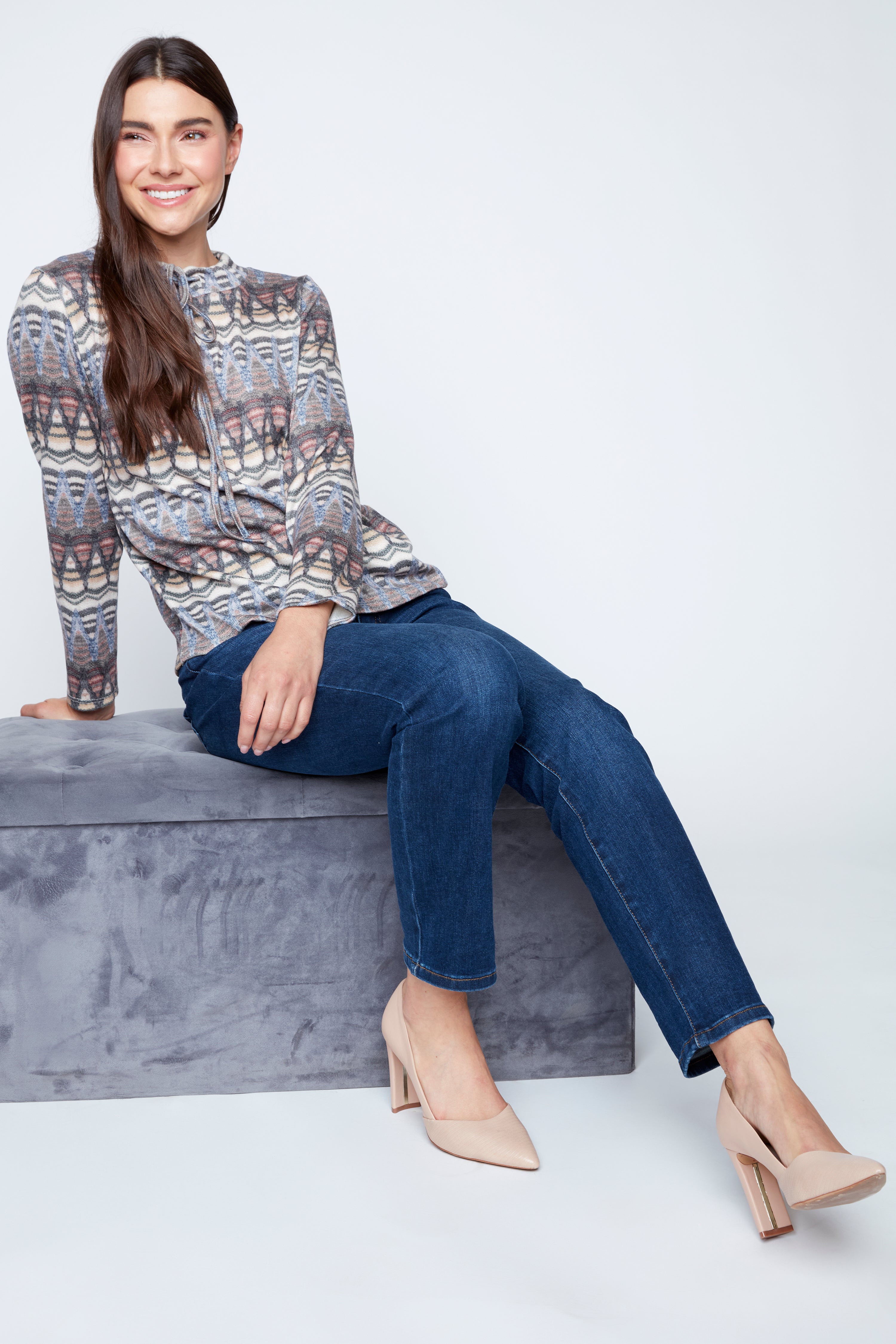 Abstract print high neck top