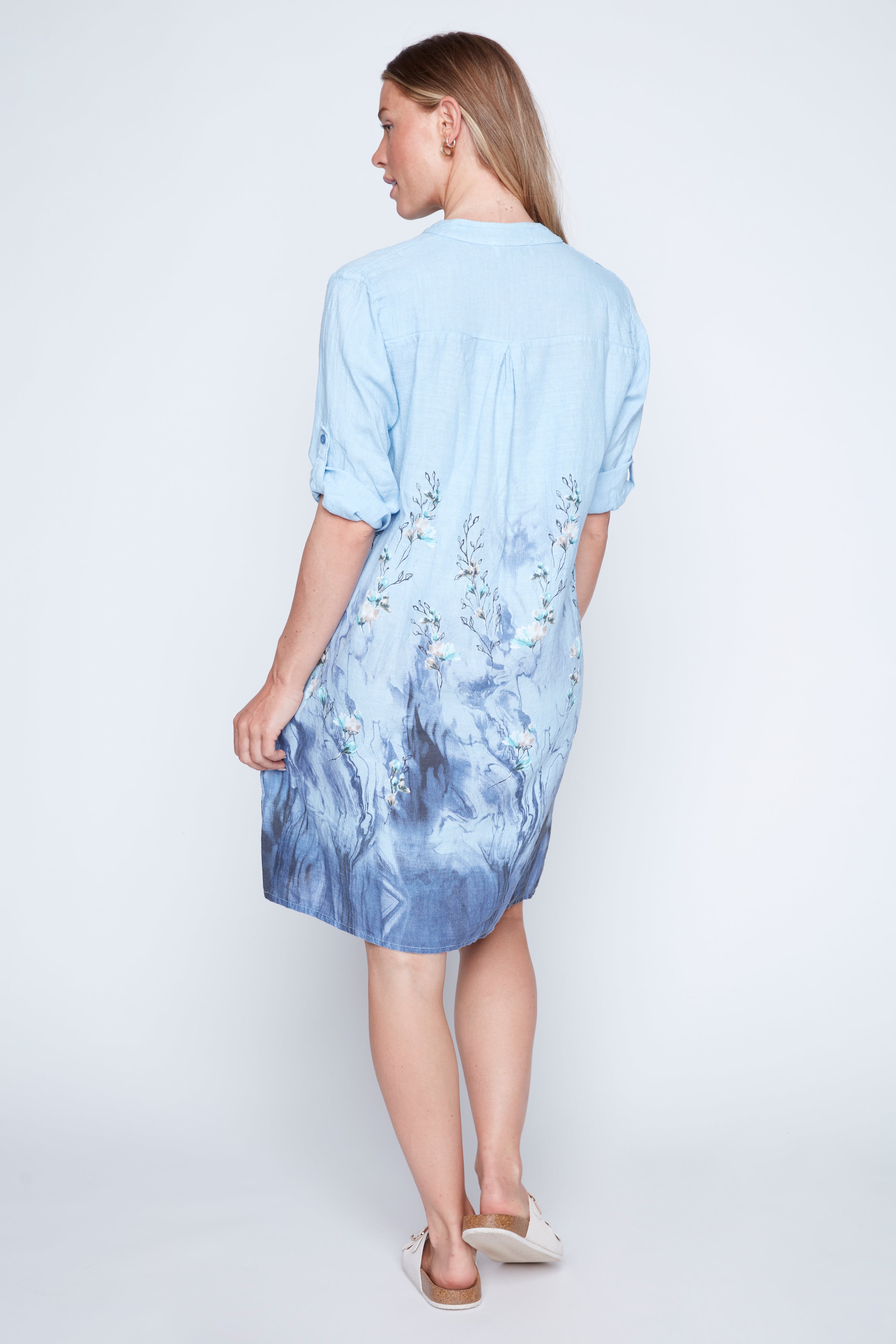 Floral print linen dress