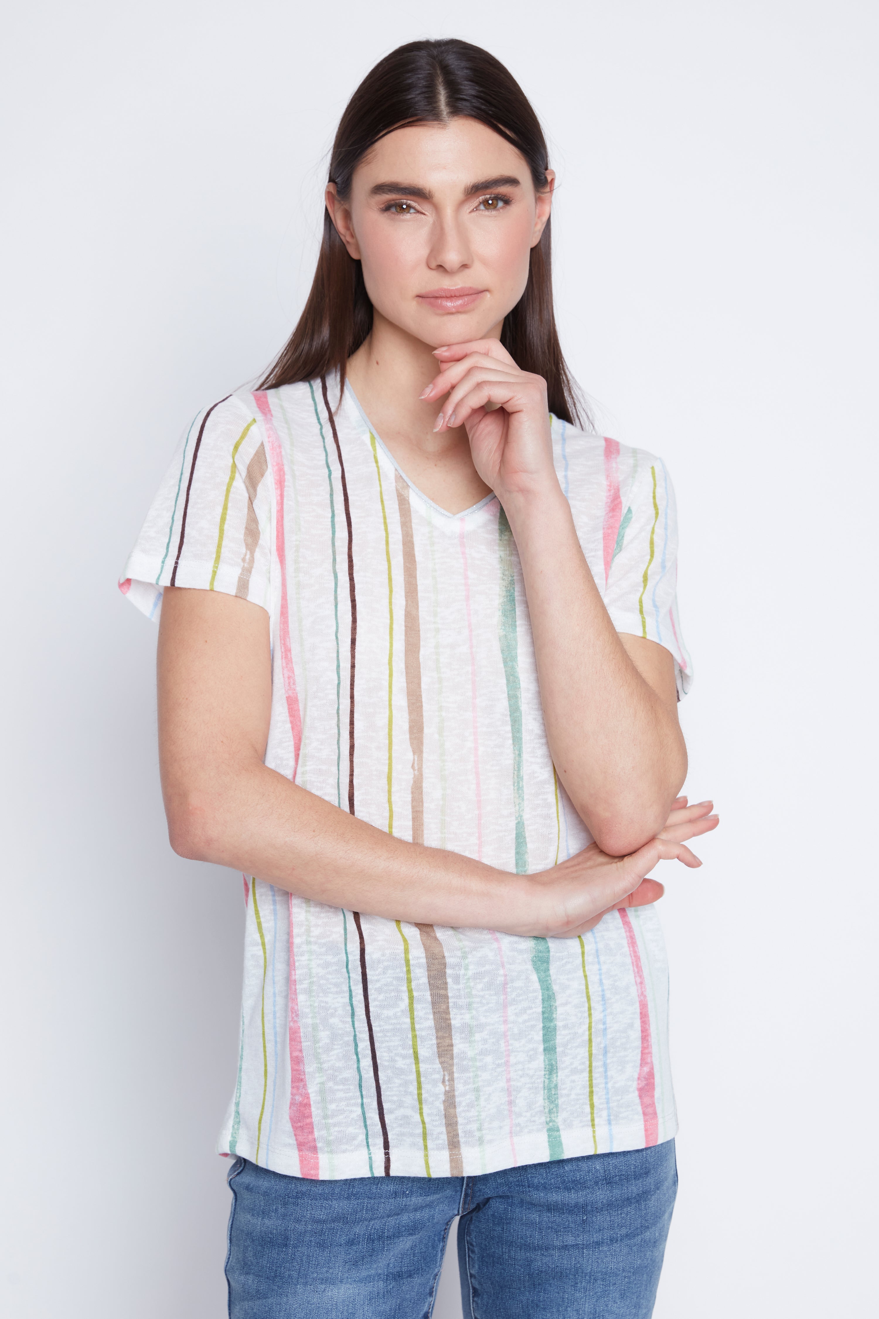 Abstract vertical stripe knit top