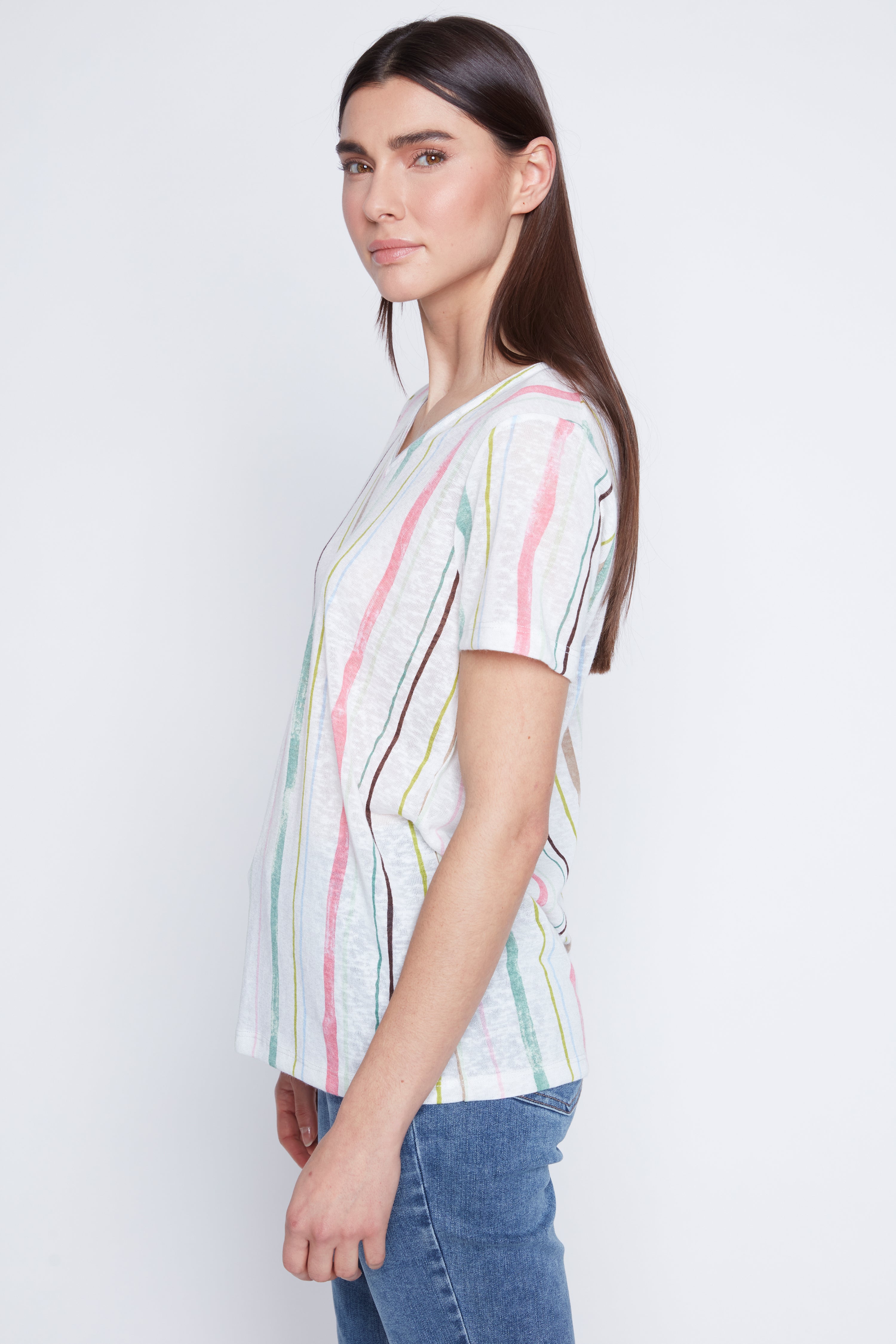 Abstract vertical stripe knit top