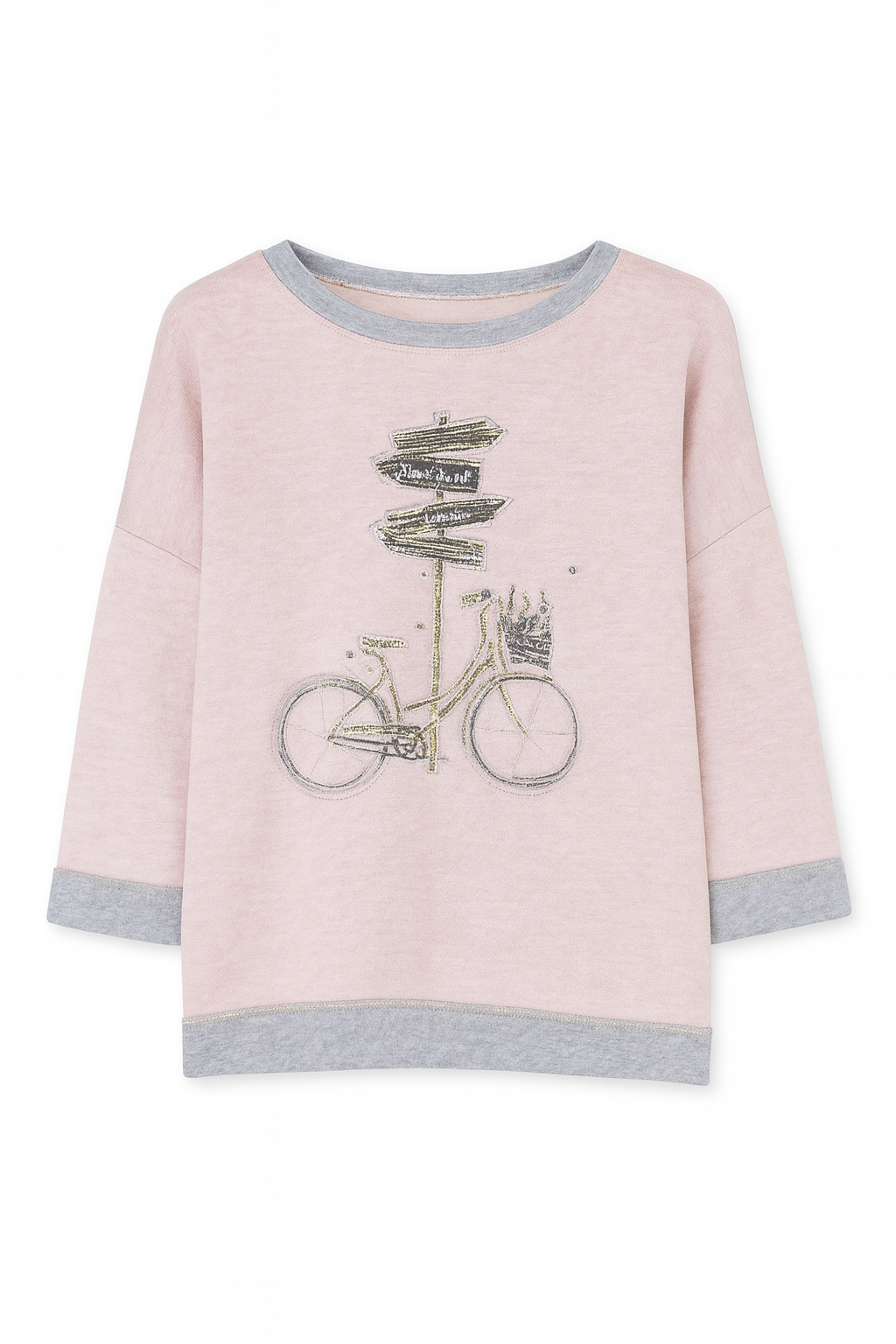 Rhinestone bicycle and sign post print top