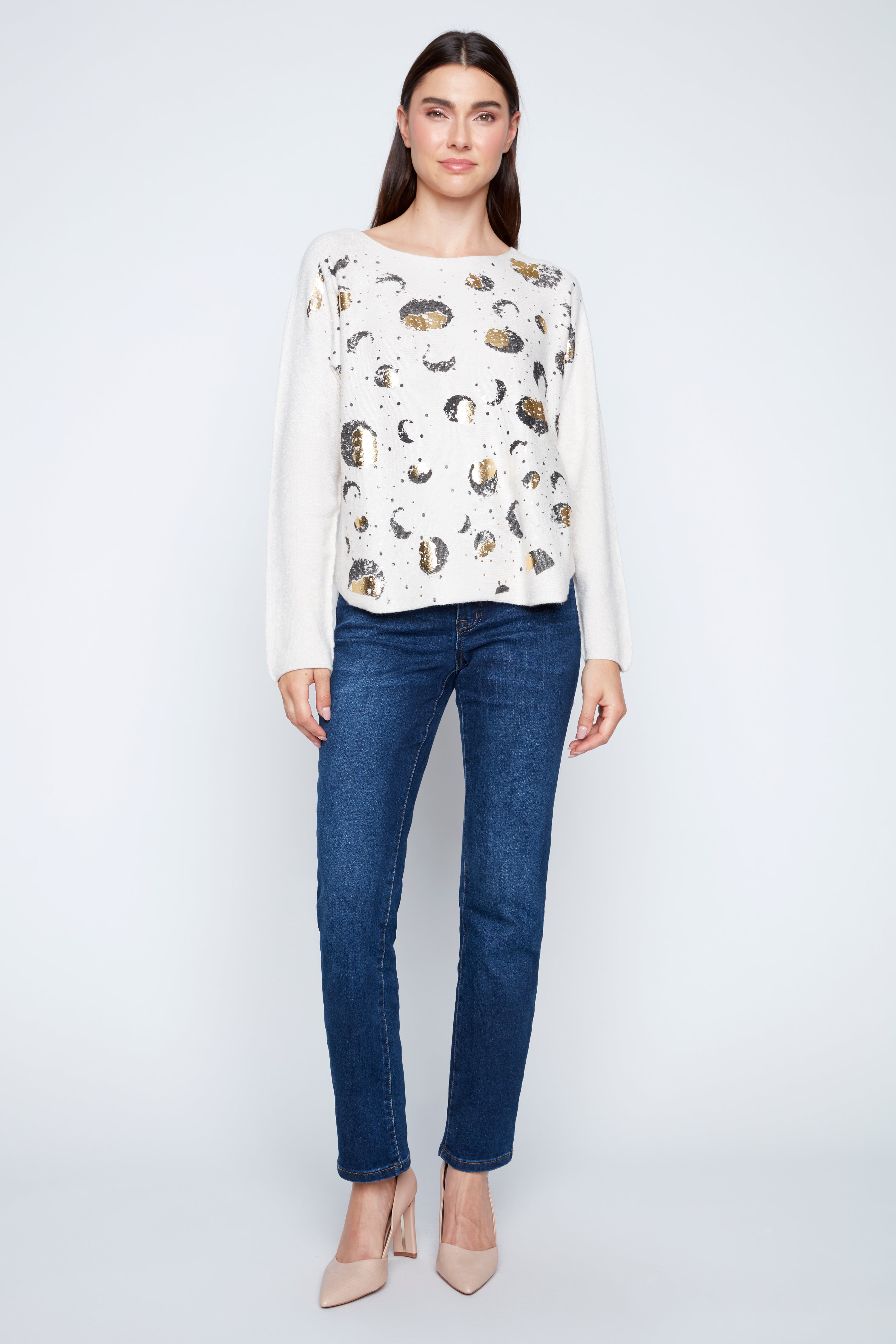 Foil circles print sweater