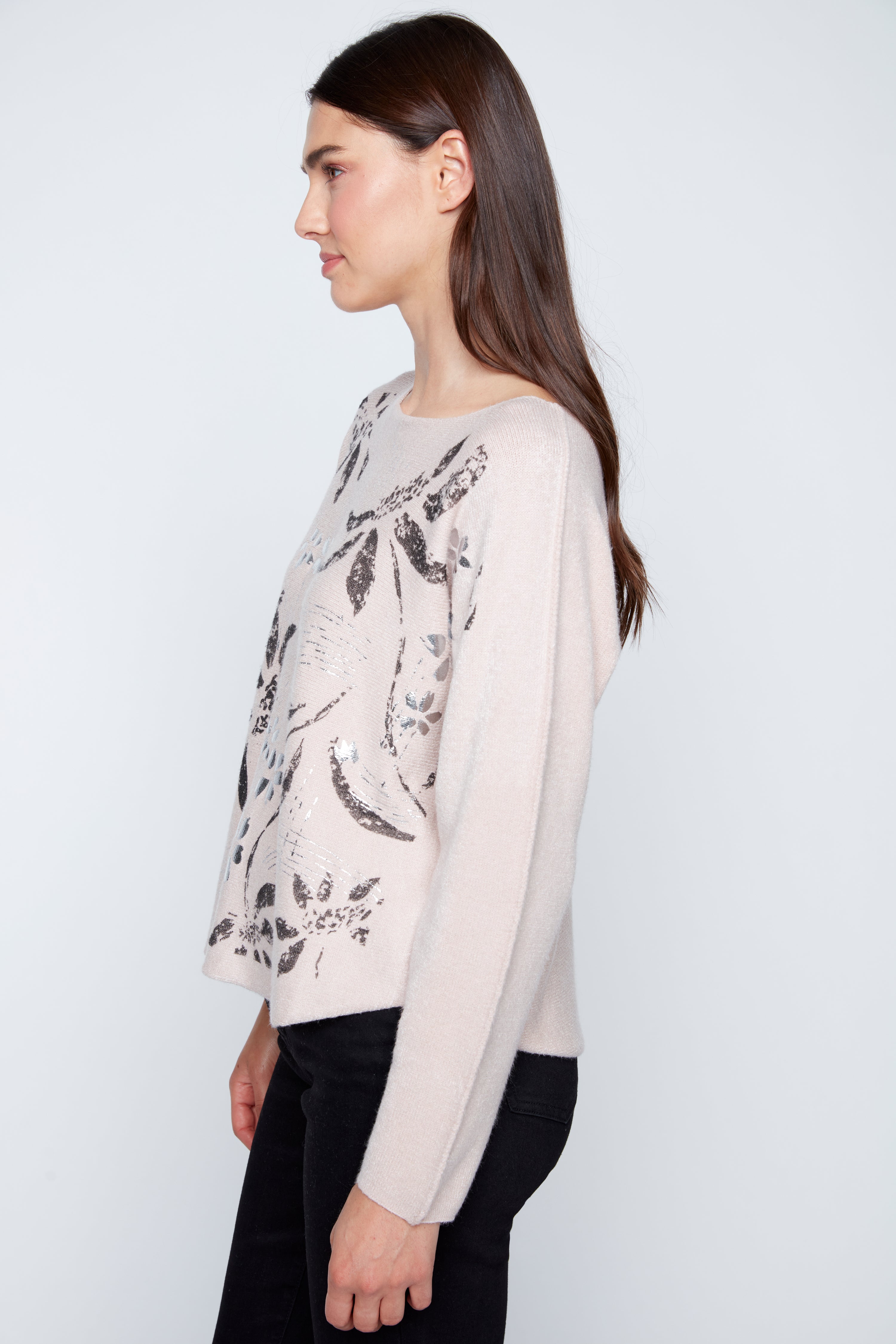 Foil leaves print sweater