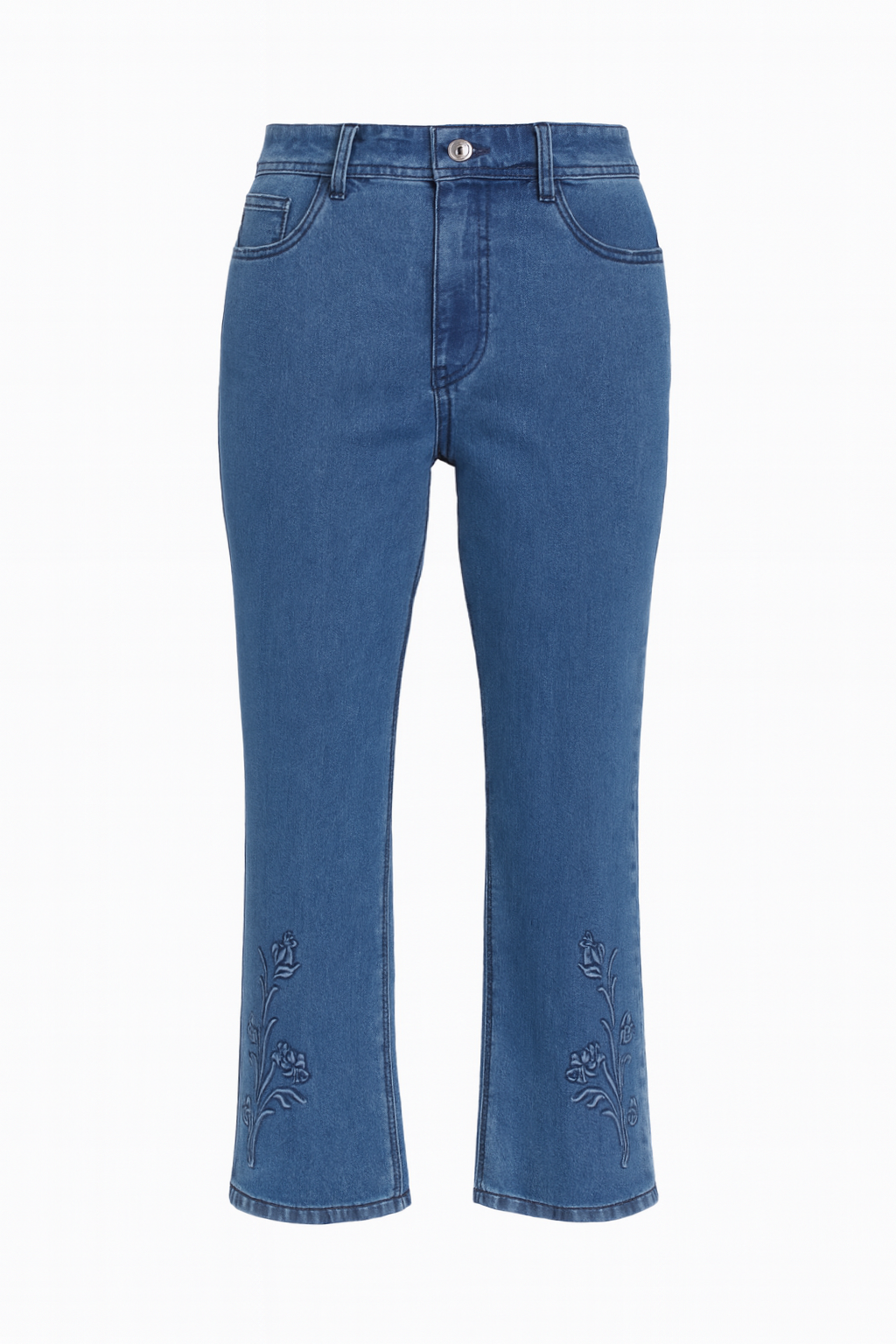 Le jean évasé à broderie florale 3D