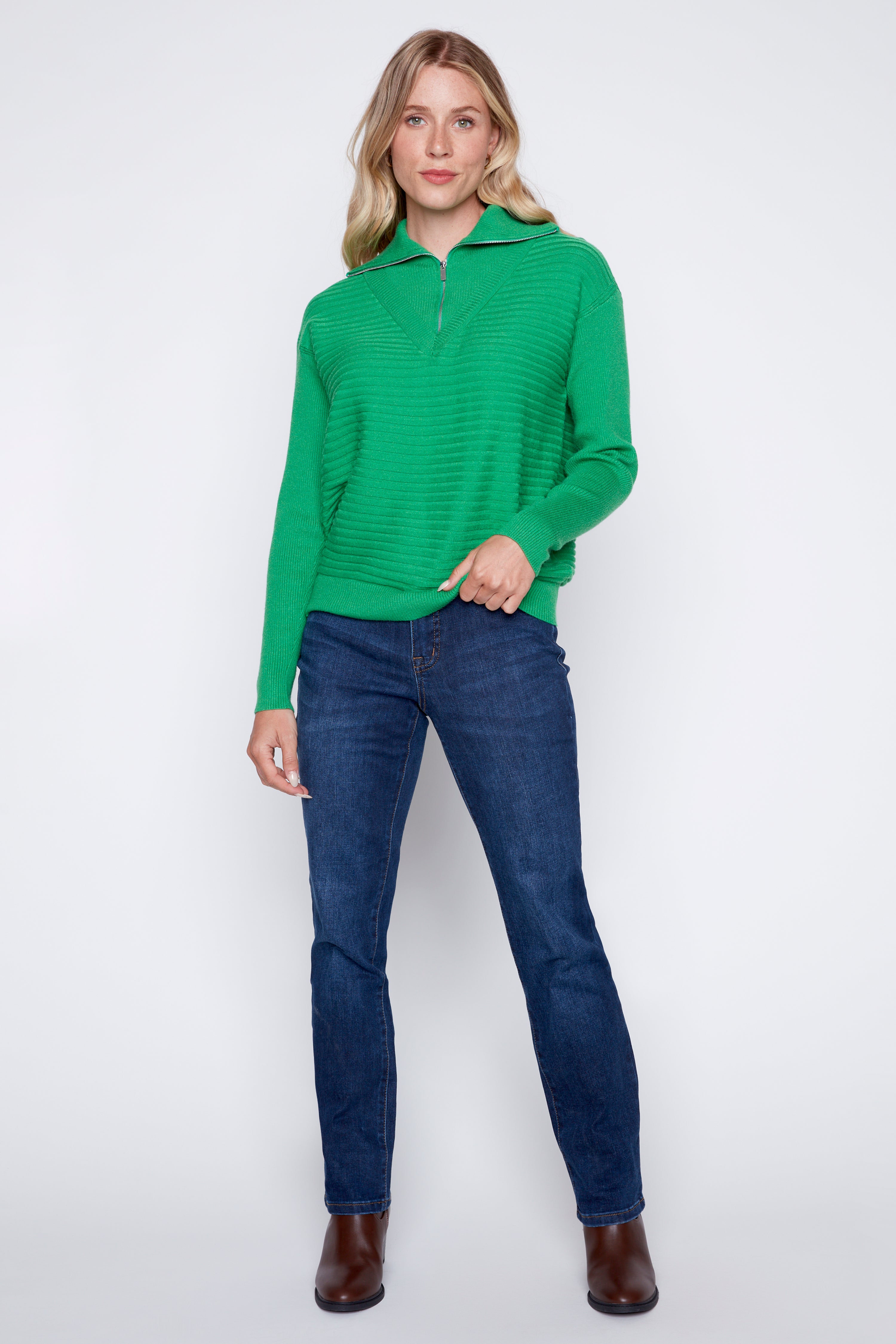 Zip up V-neck sweater