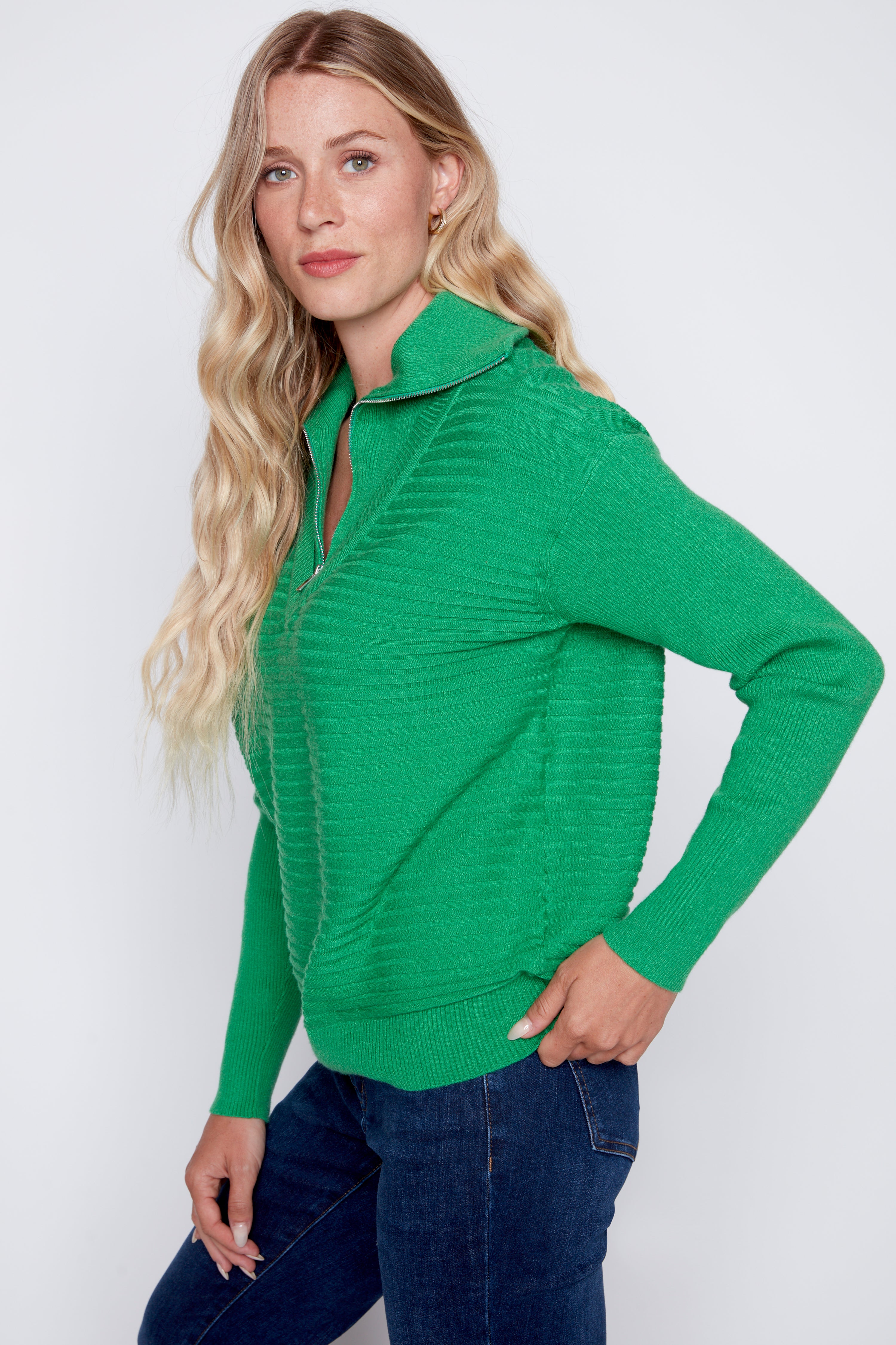 Zip up V-neck sweater