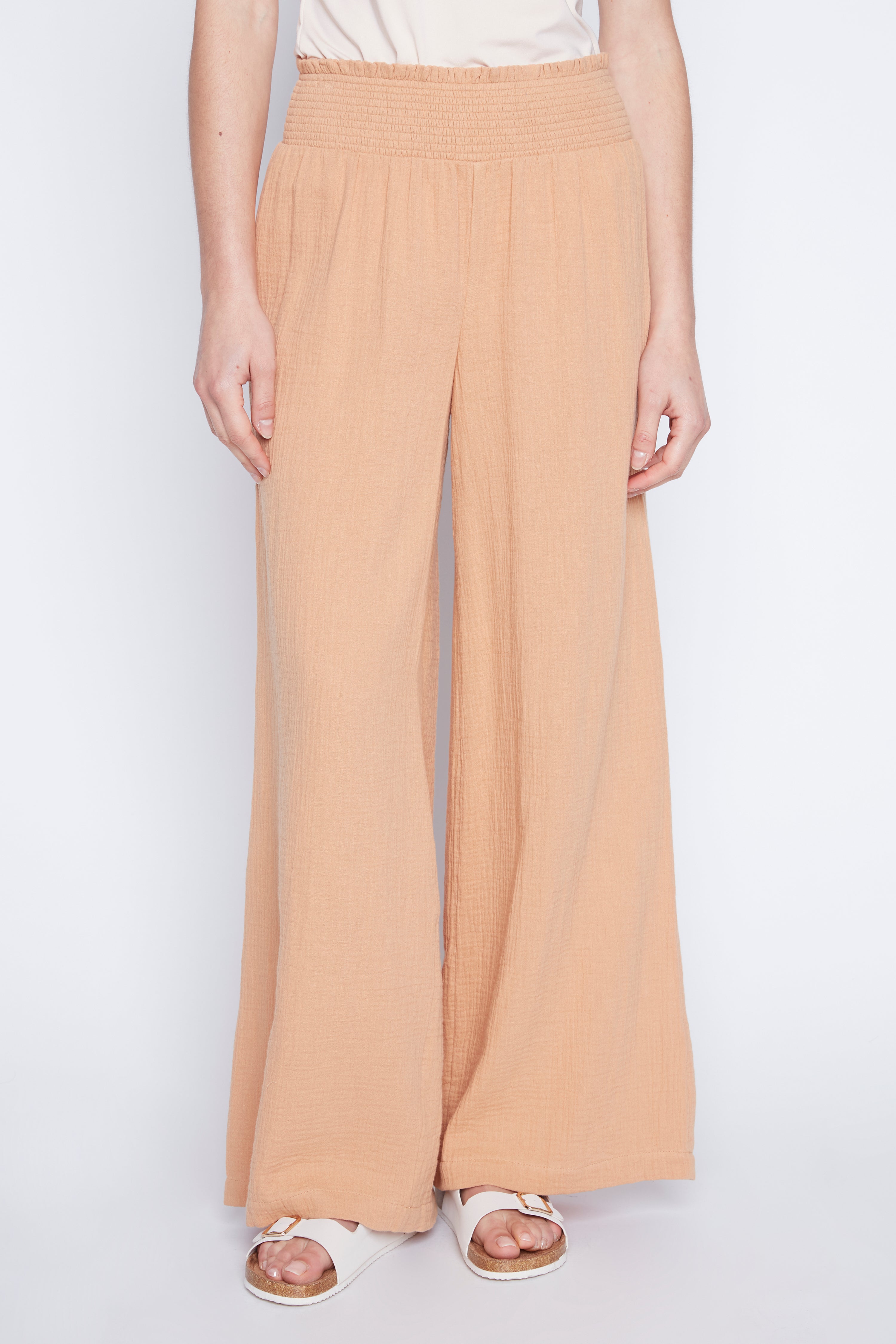 Wide leg cotton crinkle pant