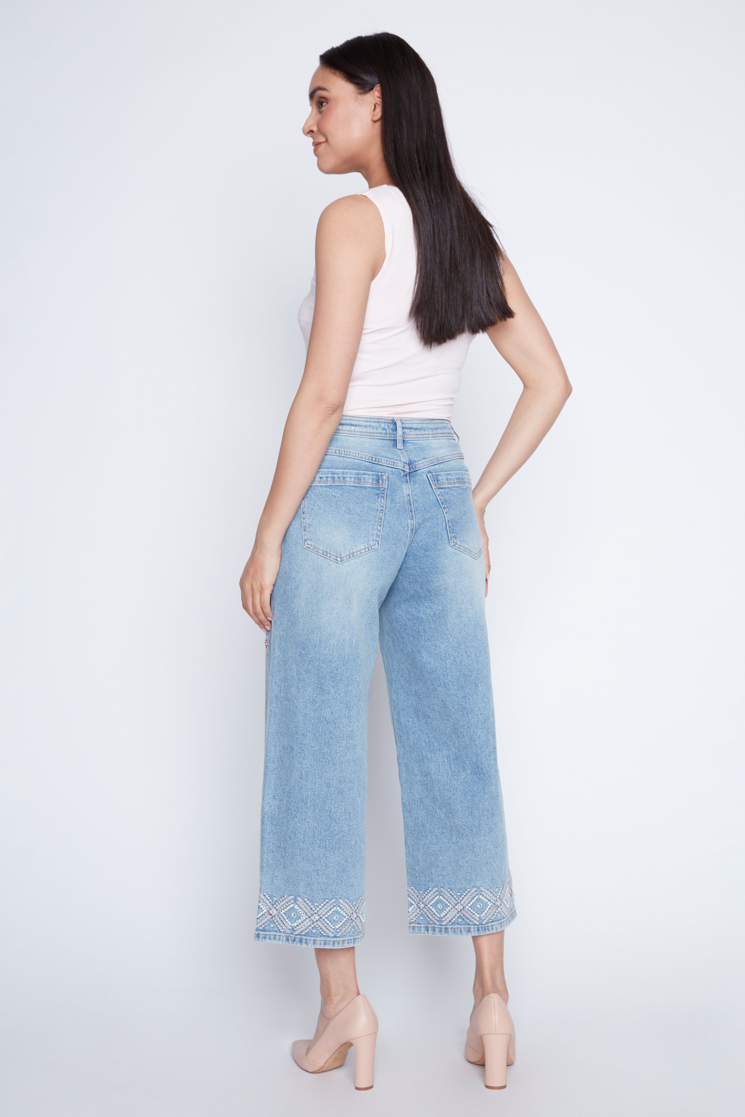 Audrey wide leg embroidery jean