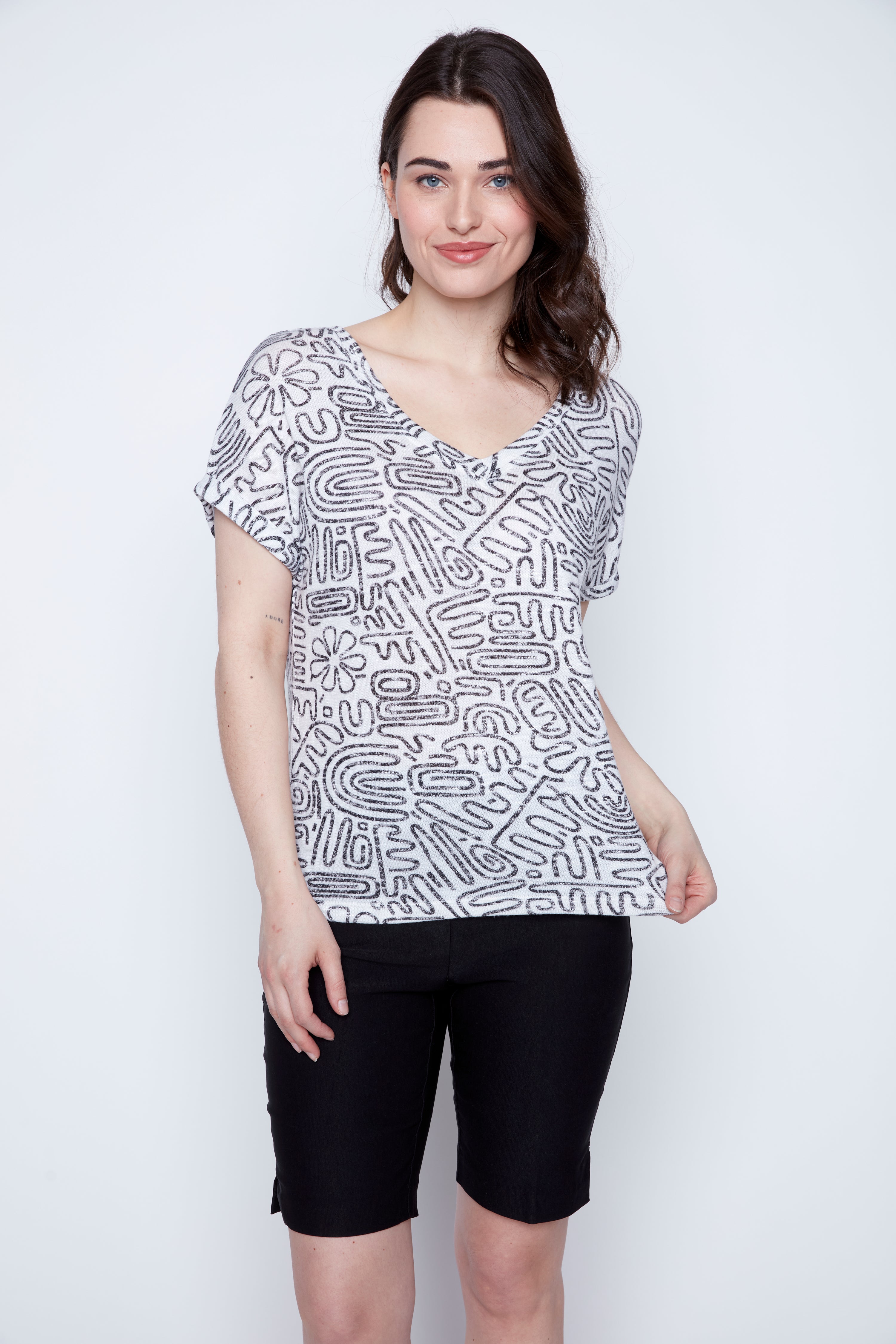 Monochrome two way convertible v-neck top