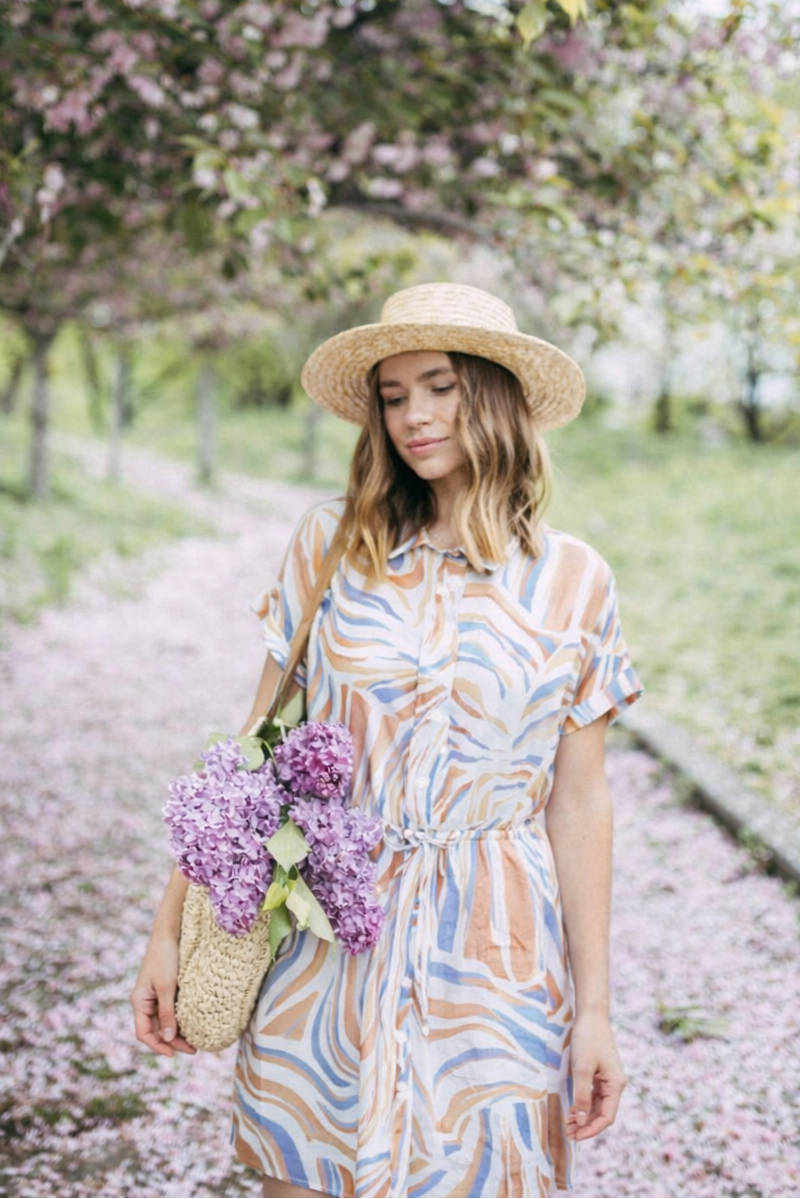 Printed dress with drawstring detail