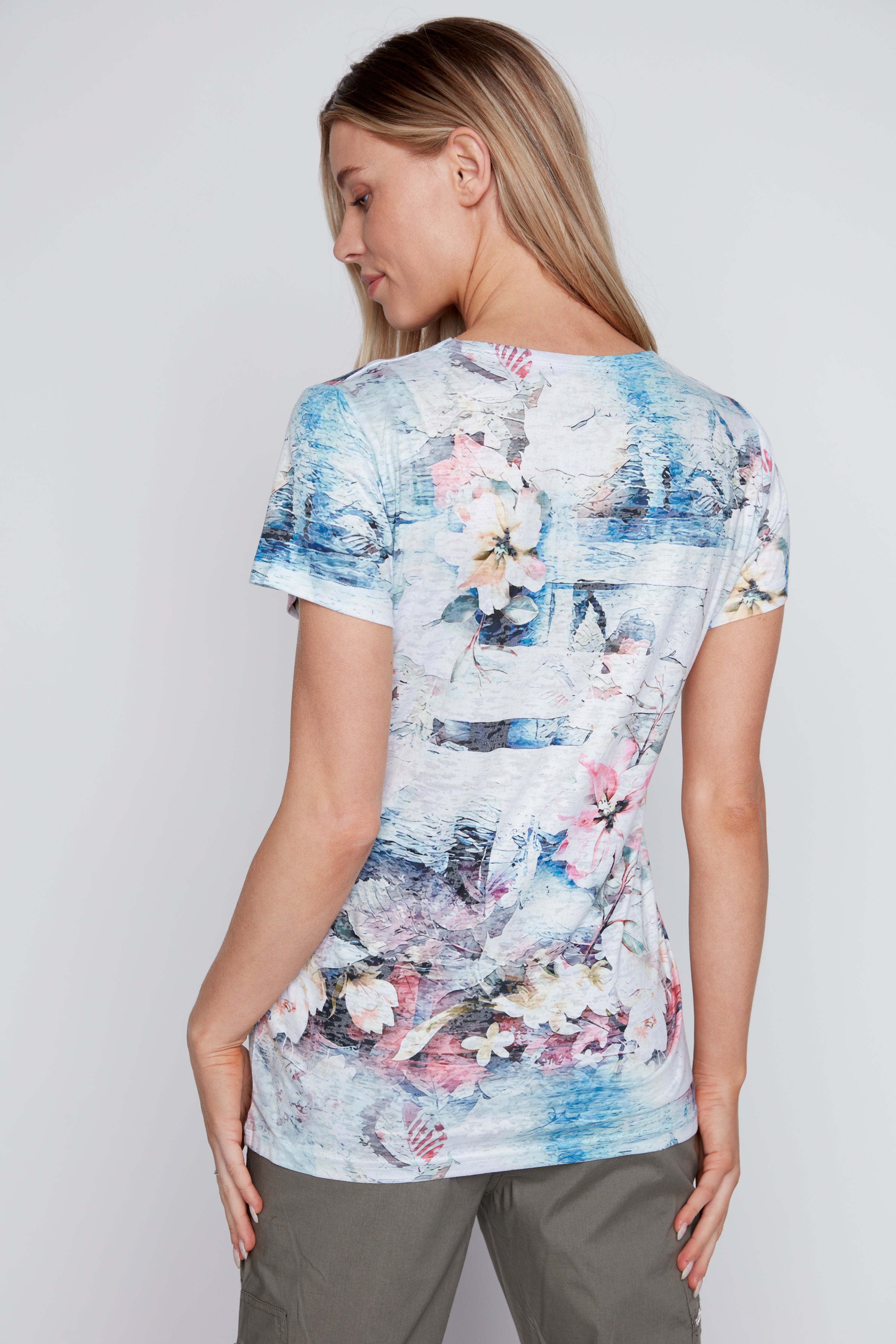 Floral print burnout t-shirt