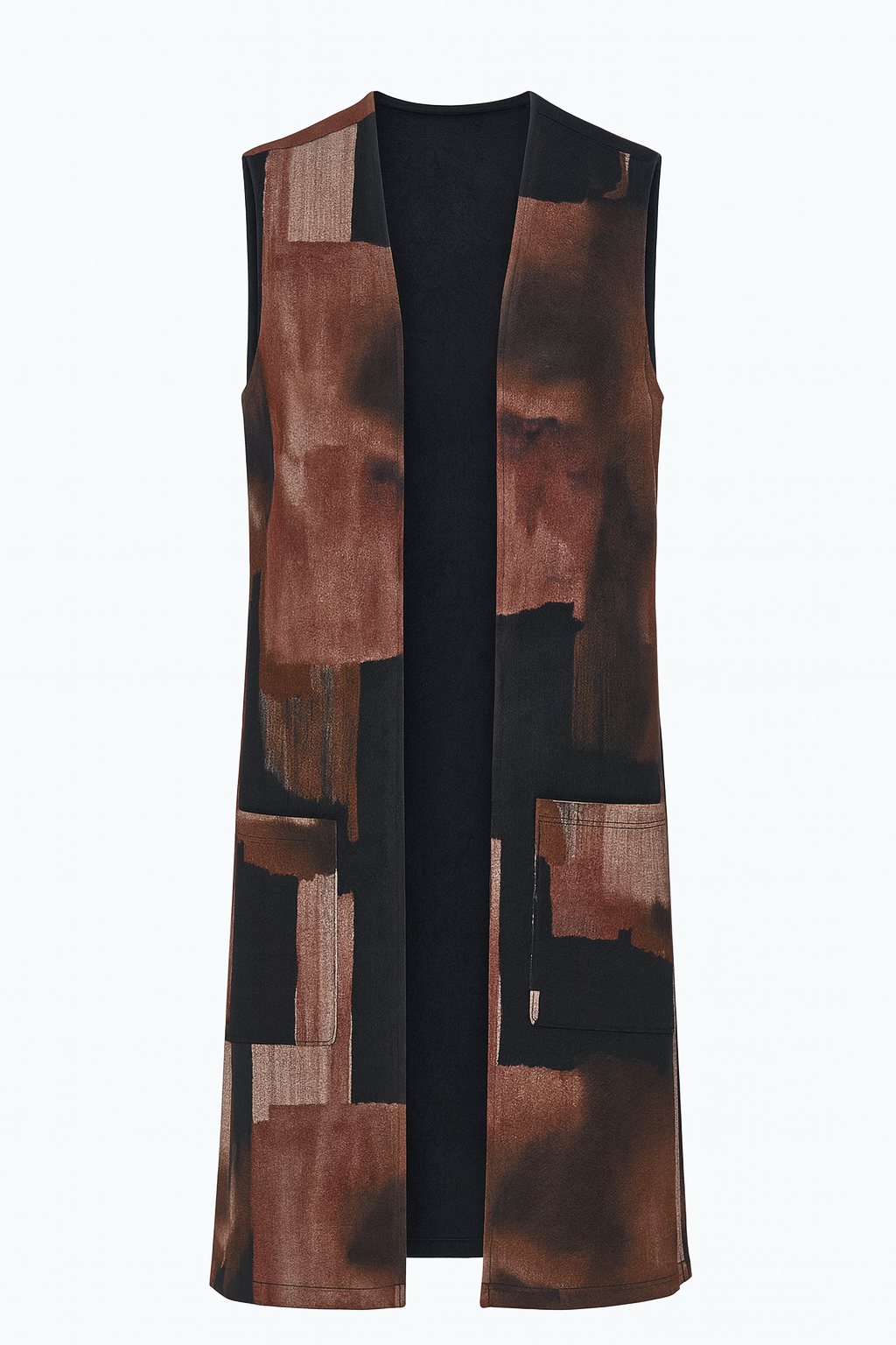 Long sweater vest with patch pockets