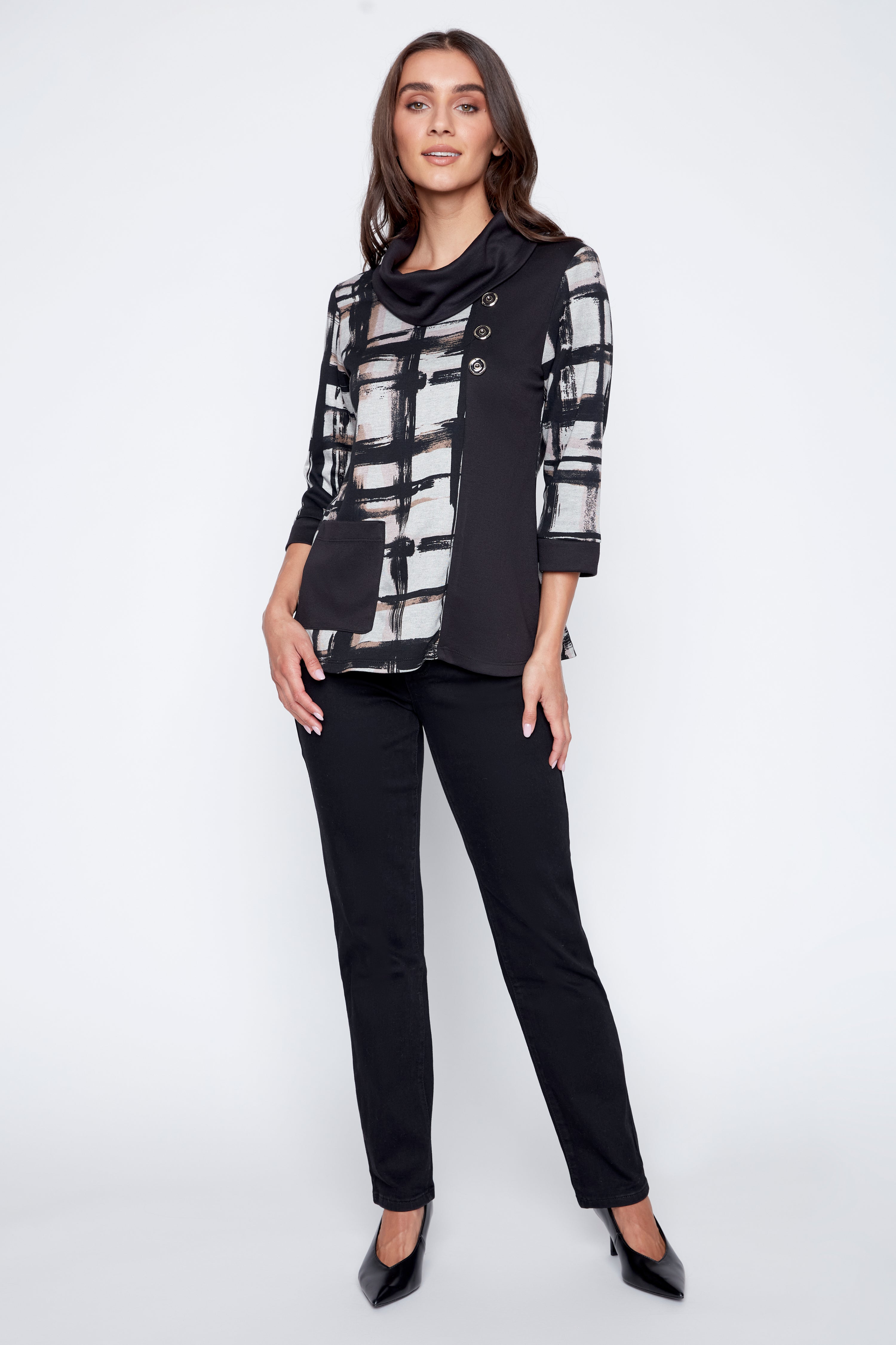 La tunique à col bénitier et imprimé à carreaux