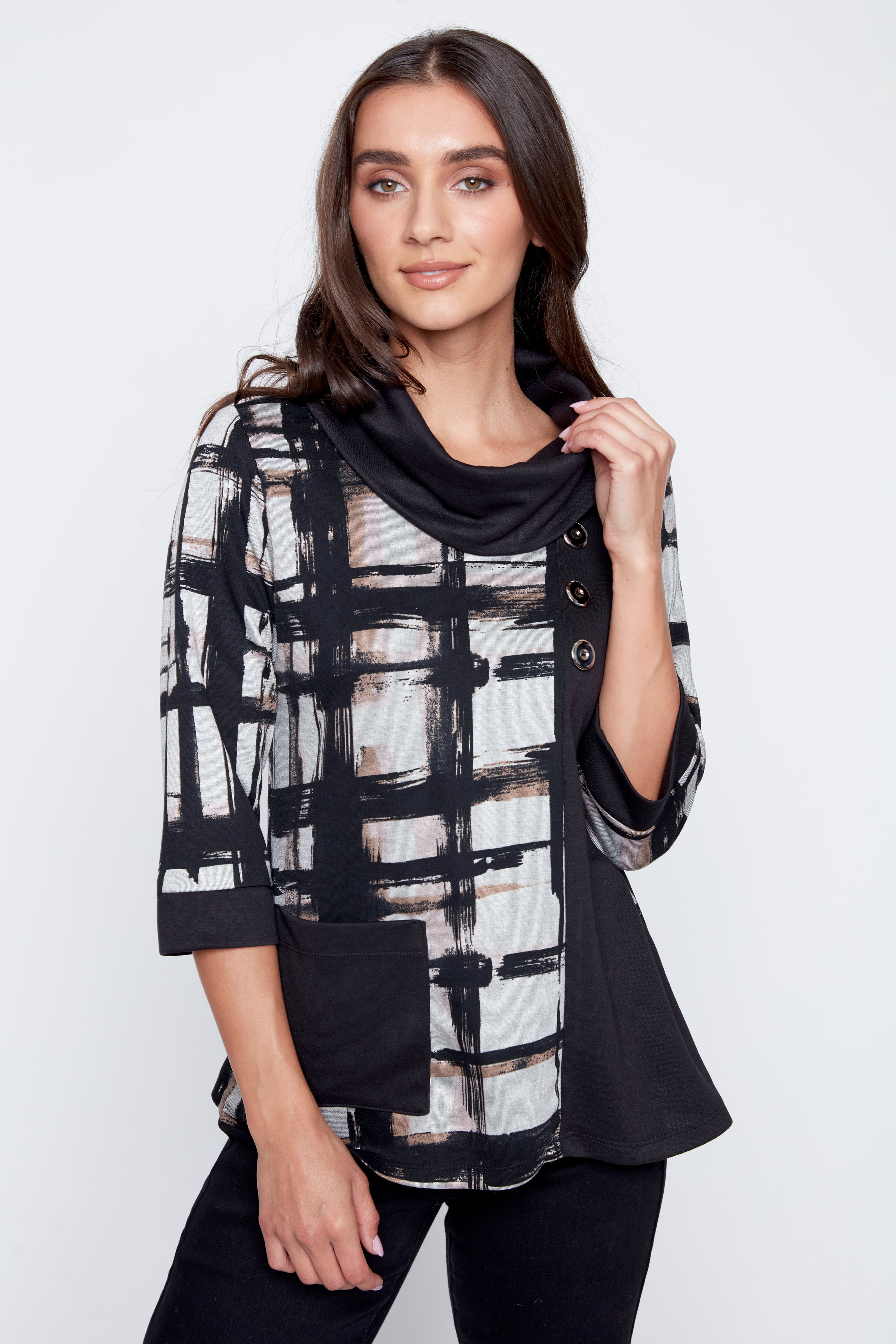 La tunique à col bénitier et imprimé à carreaux