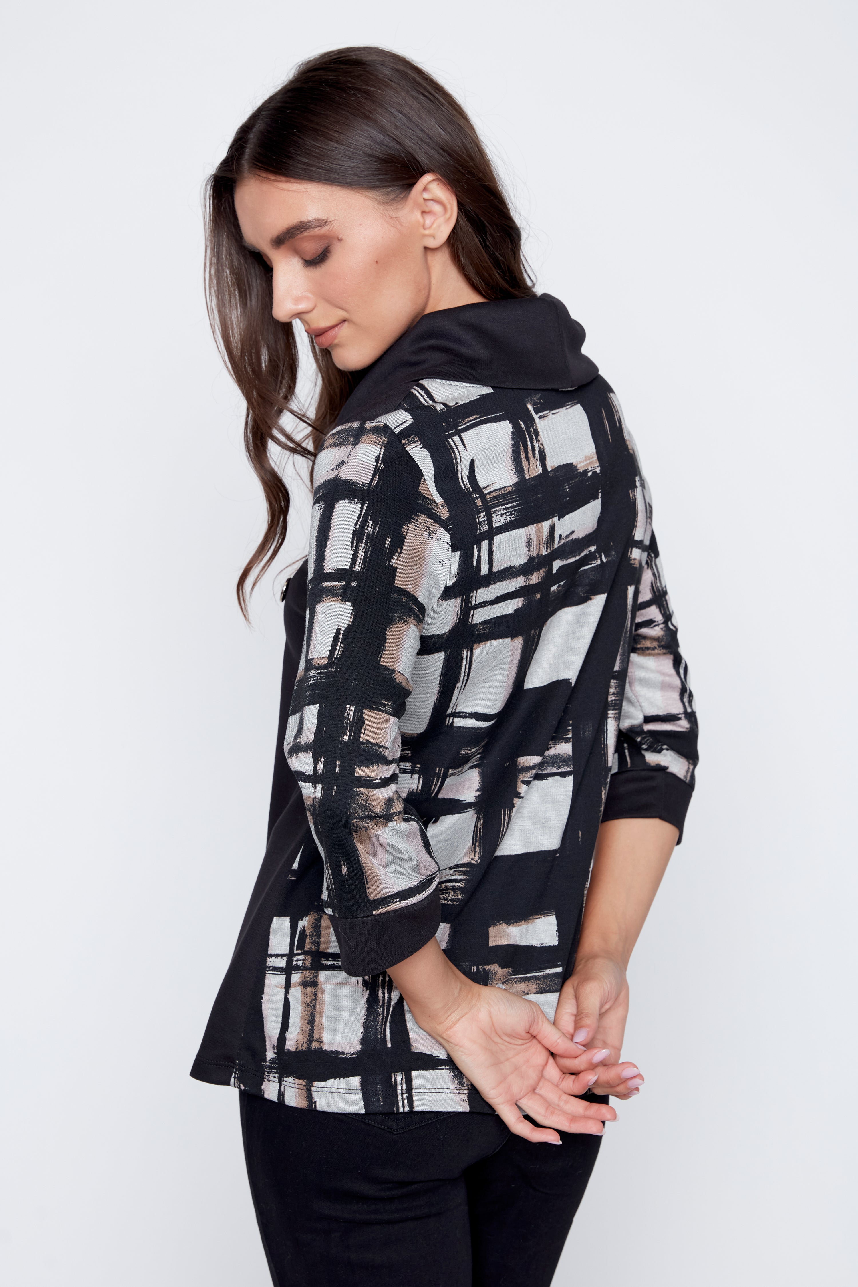La tunique à col bénitier et imprimé à carreaux