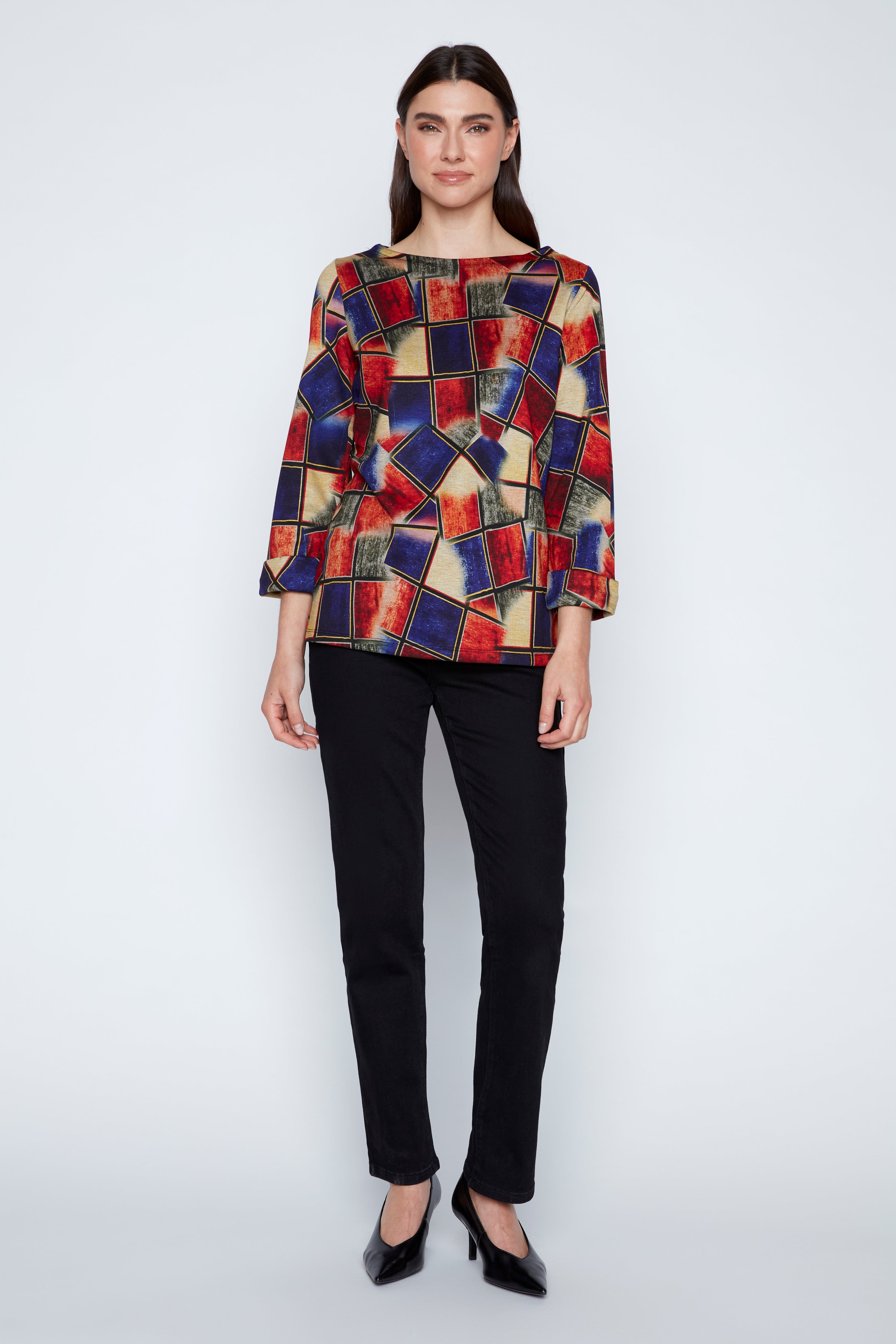 Printed double knit top