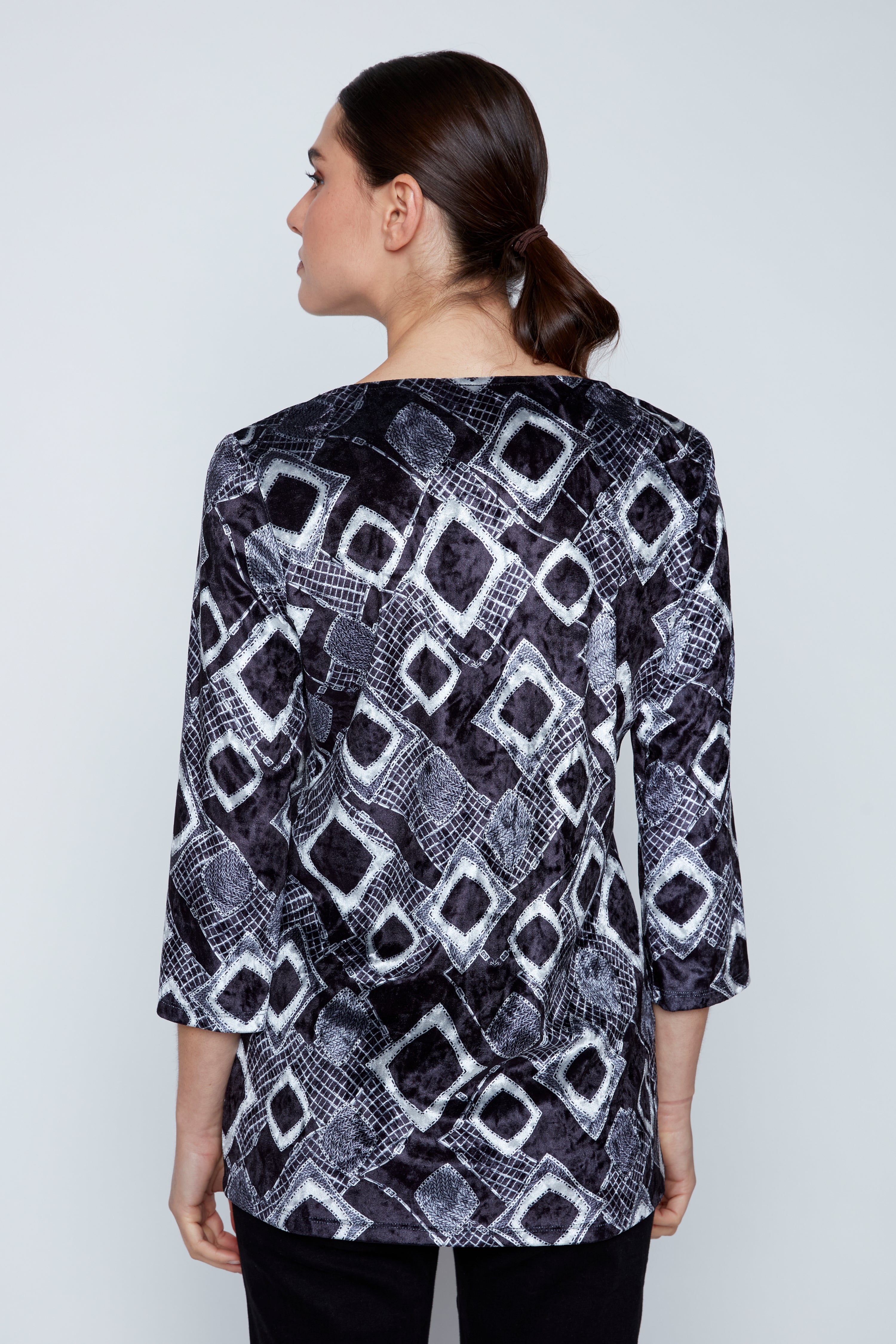 Geometric print velour top