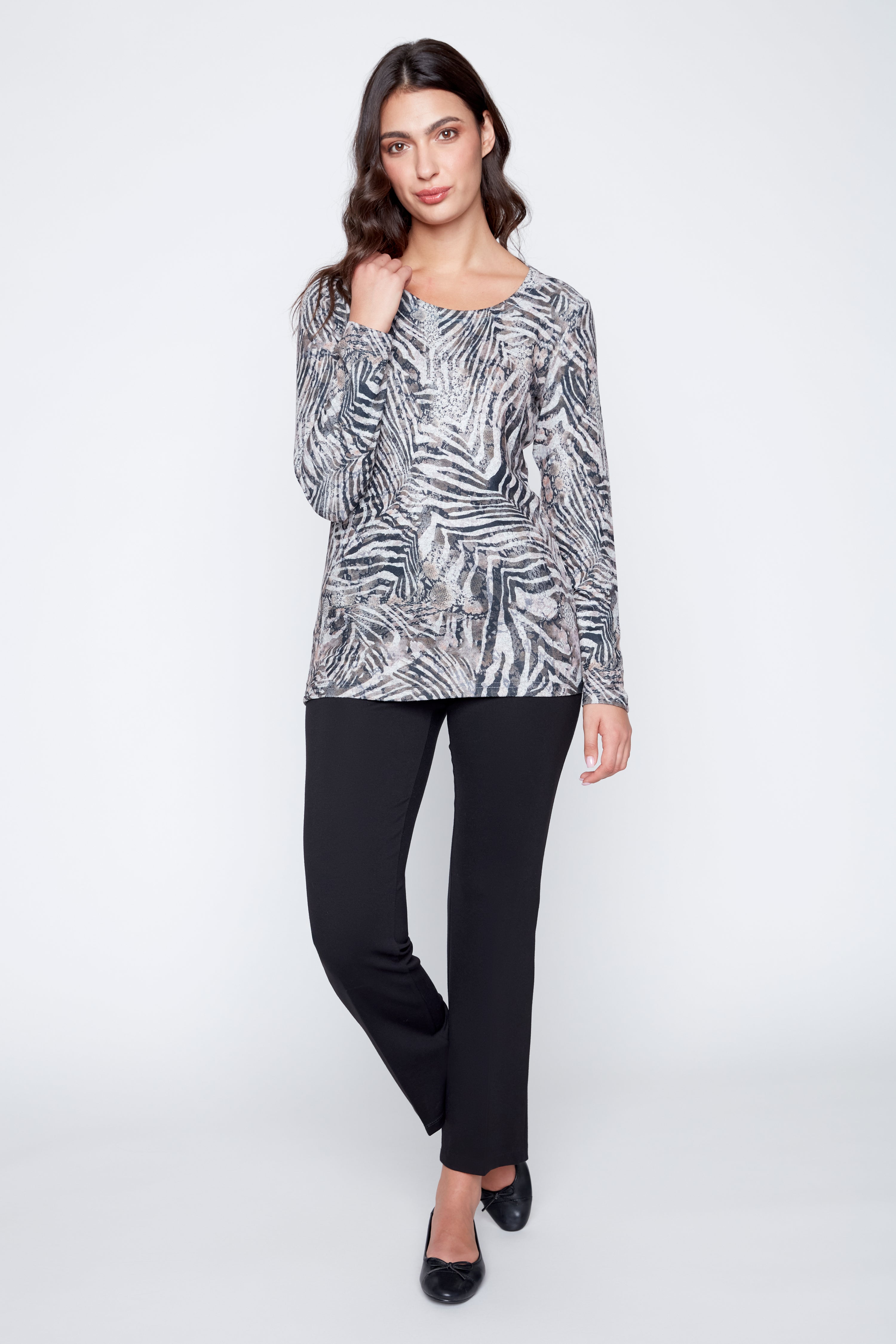 Zebra and flower print knit top