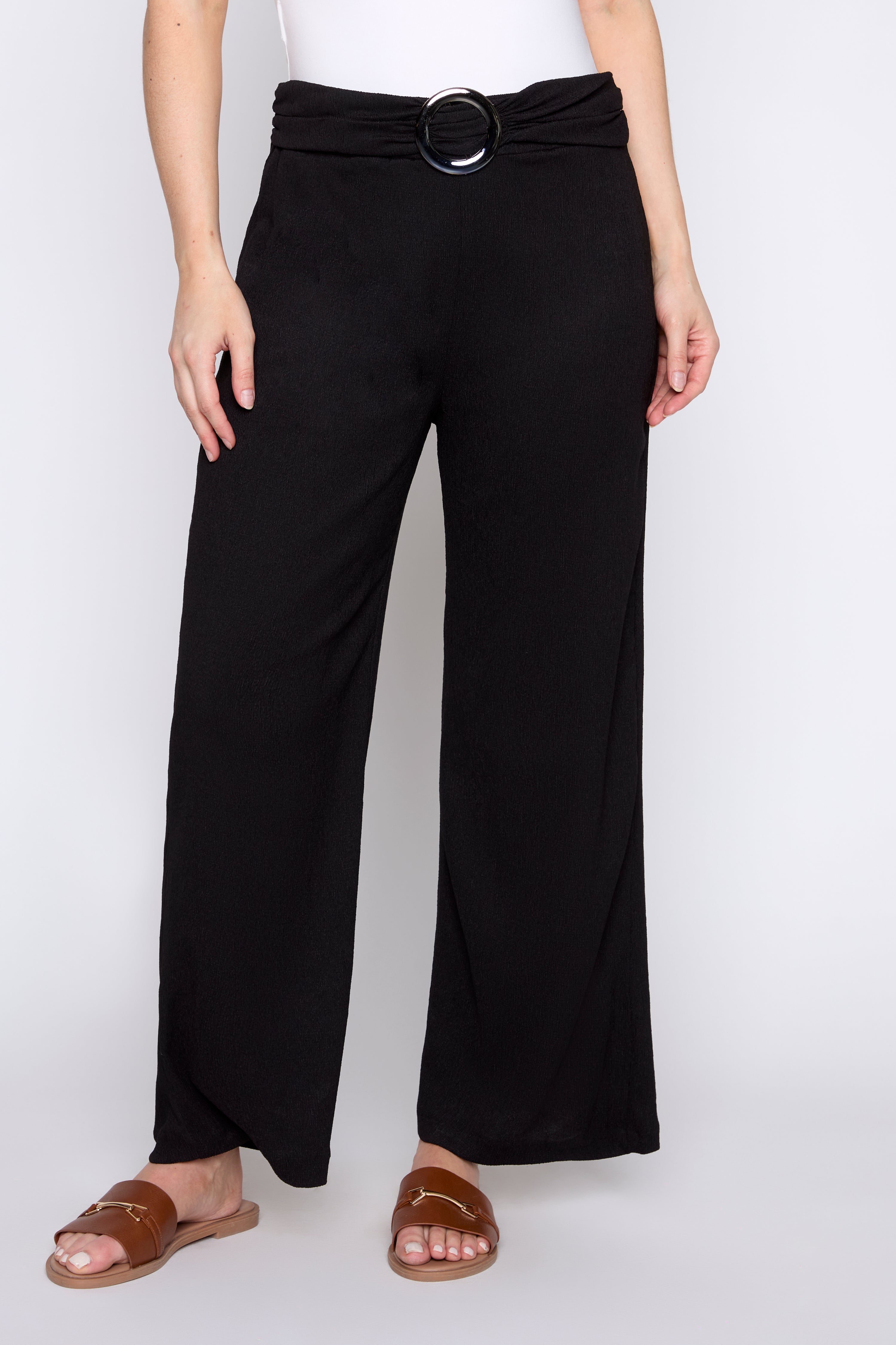 パンツ lu. puff jacquard pants black Pull on jacquard pant