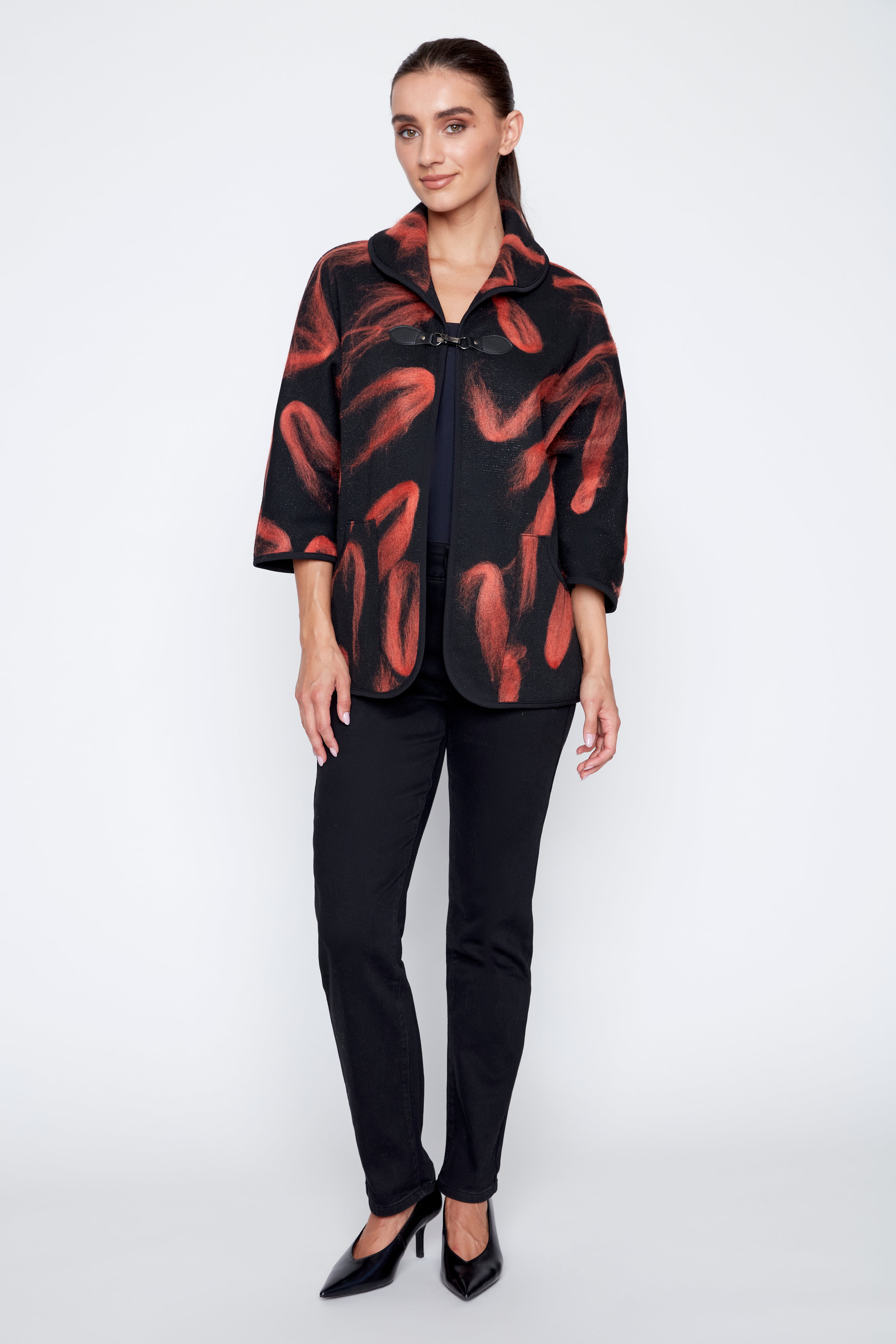 Fuzzy jacquard knit jacket