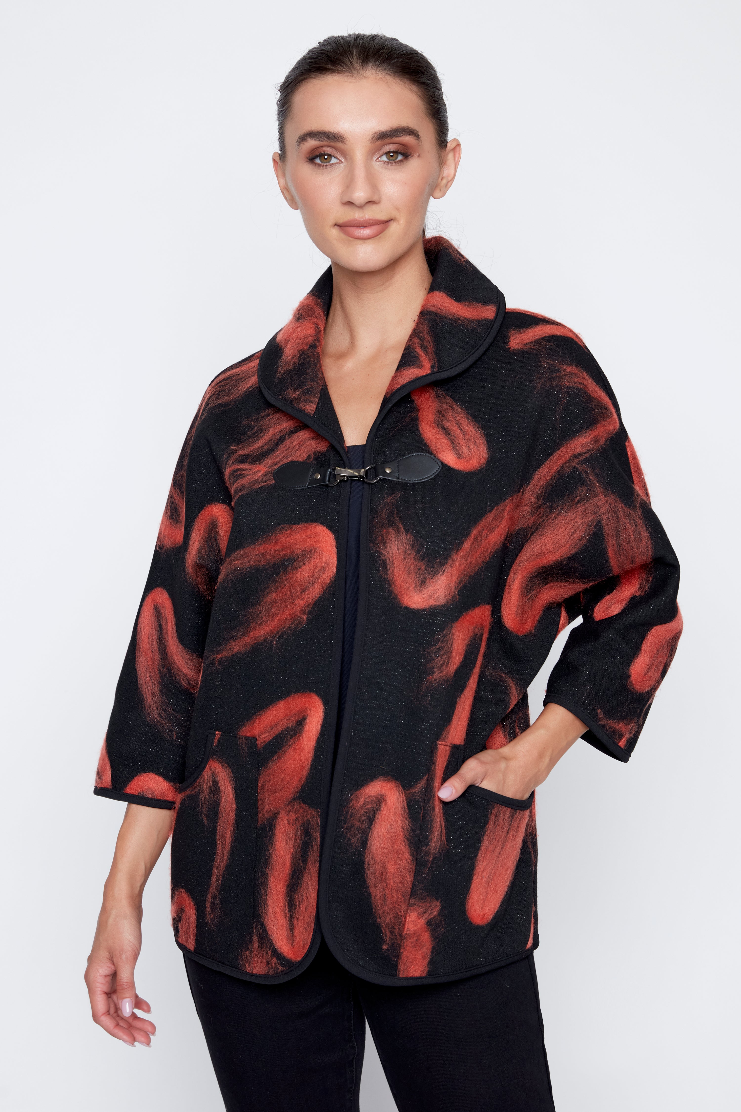 Fuzzy jacquard knit jacket