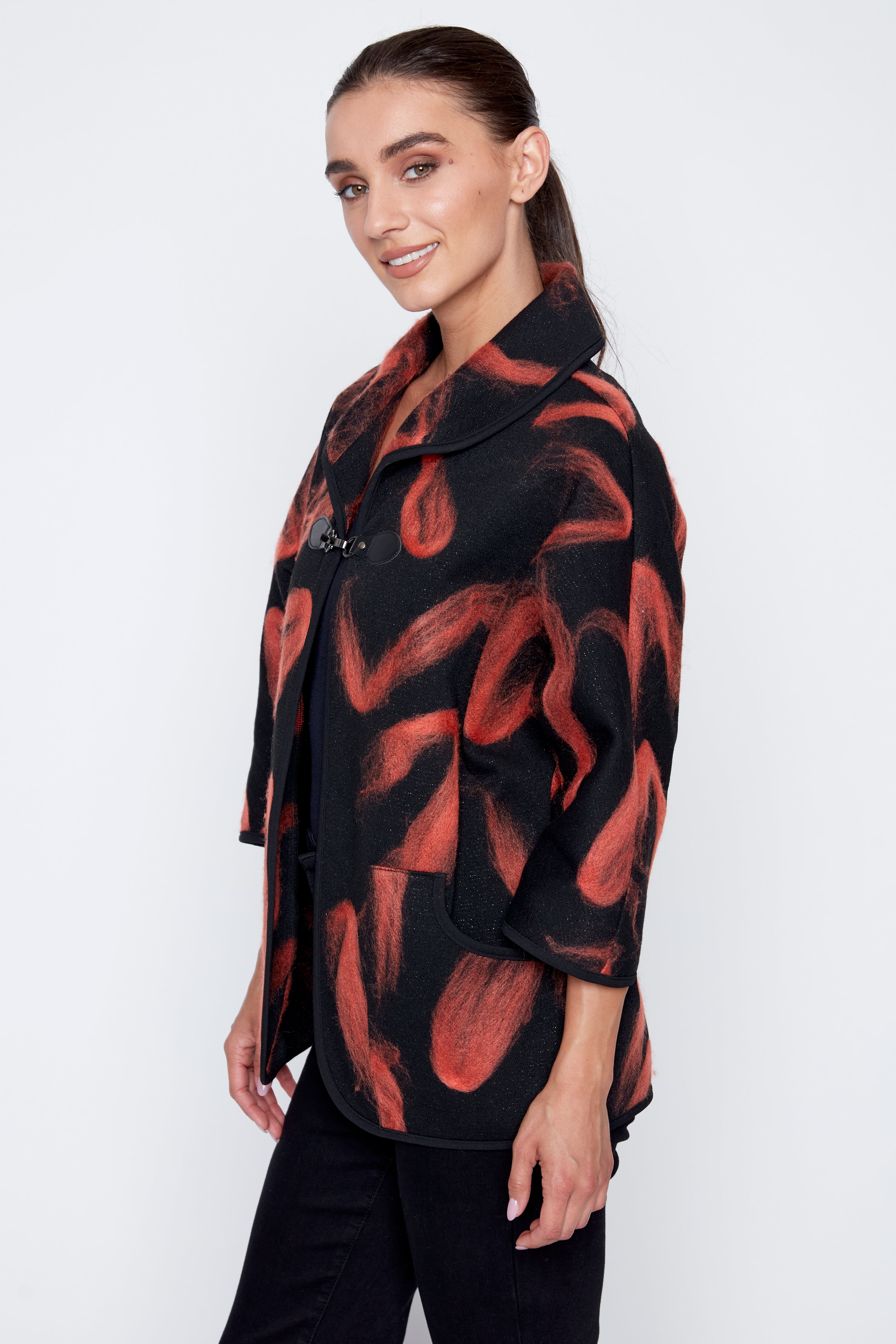 Fuzzy jacquard knit jacket