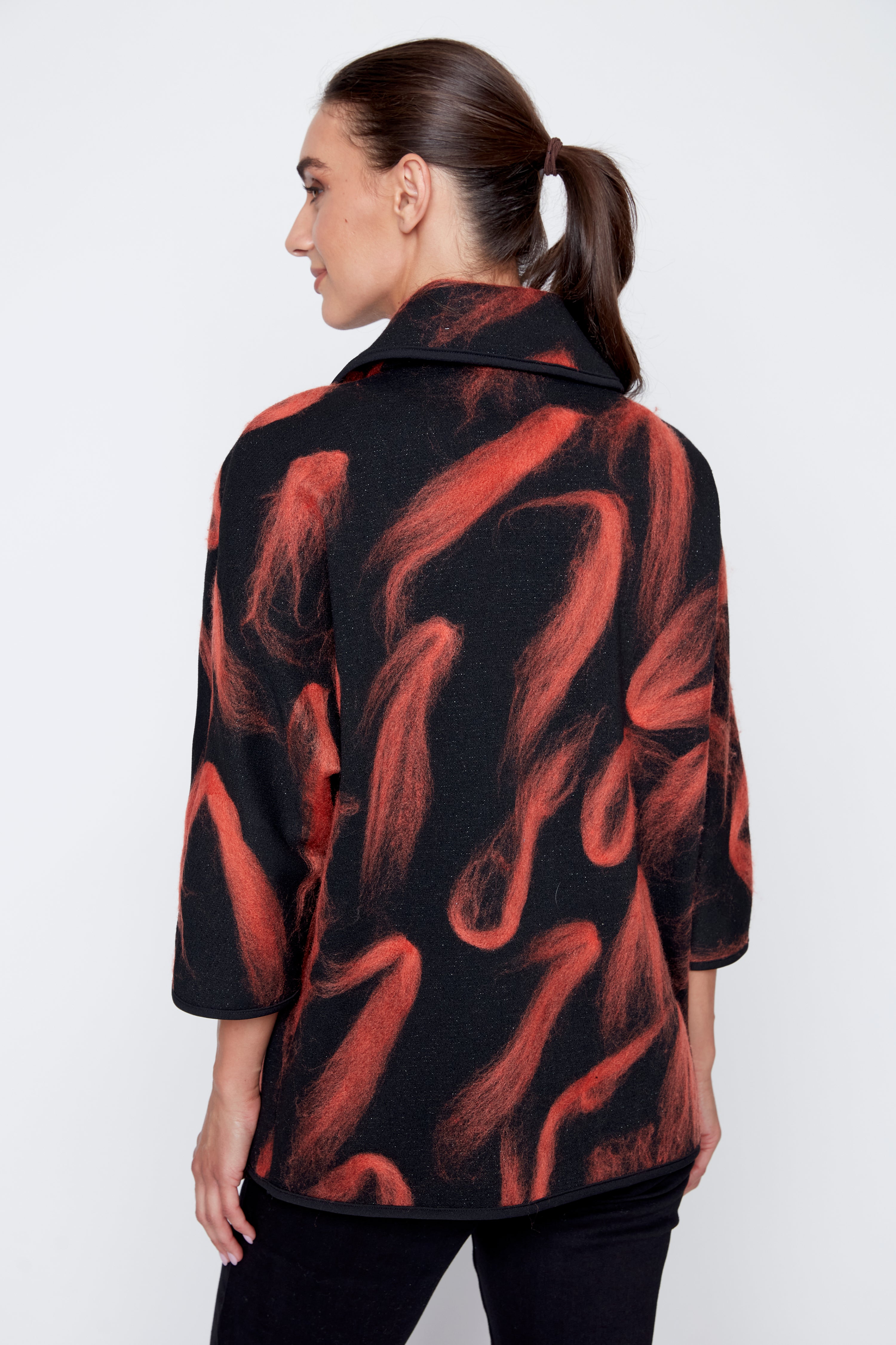 Fuzzy jacquard knit jacket