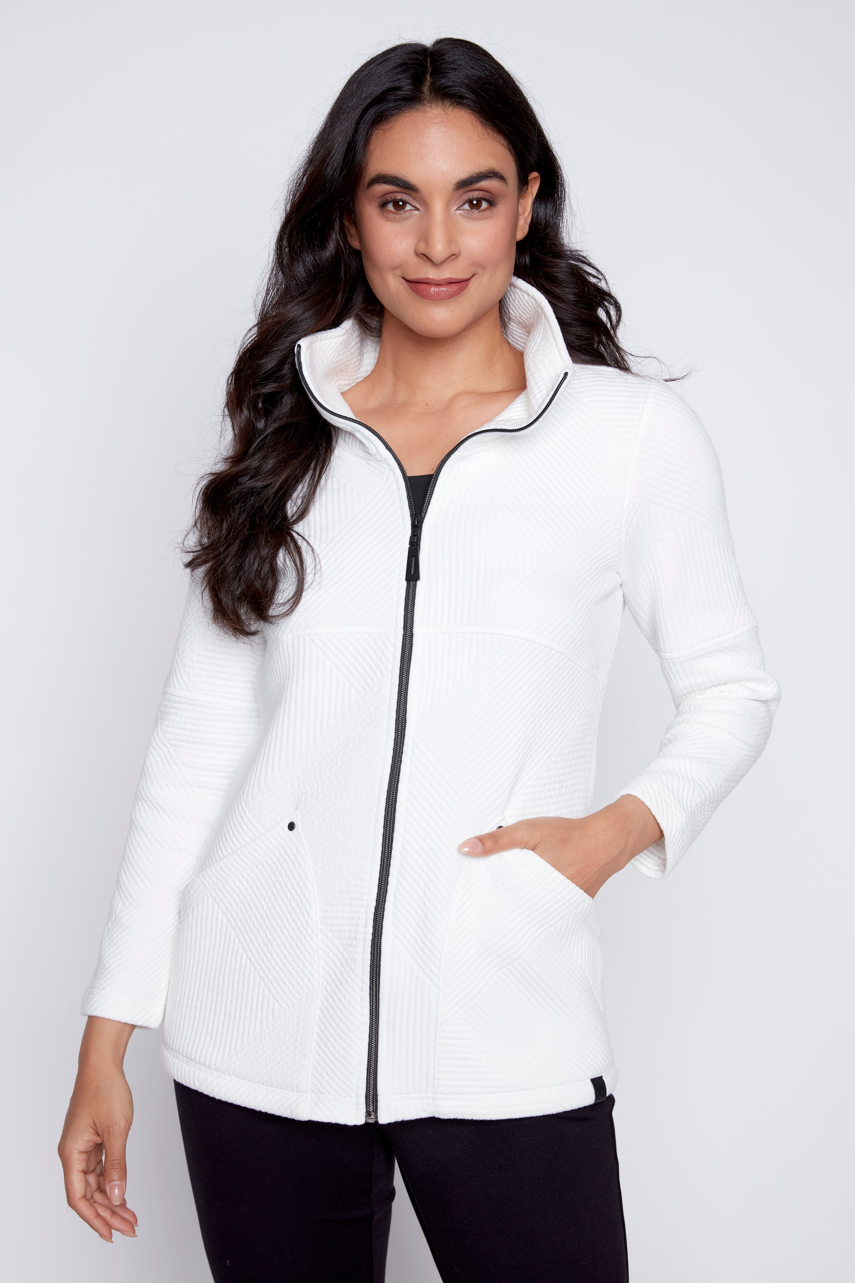 Jacquard zip front jacket