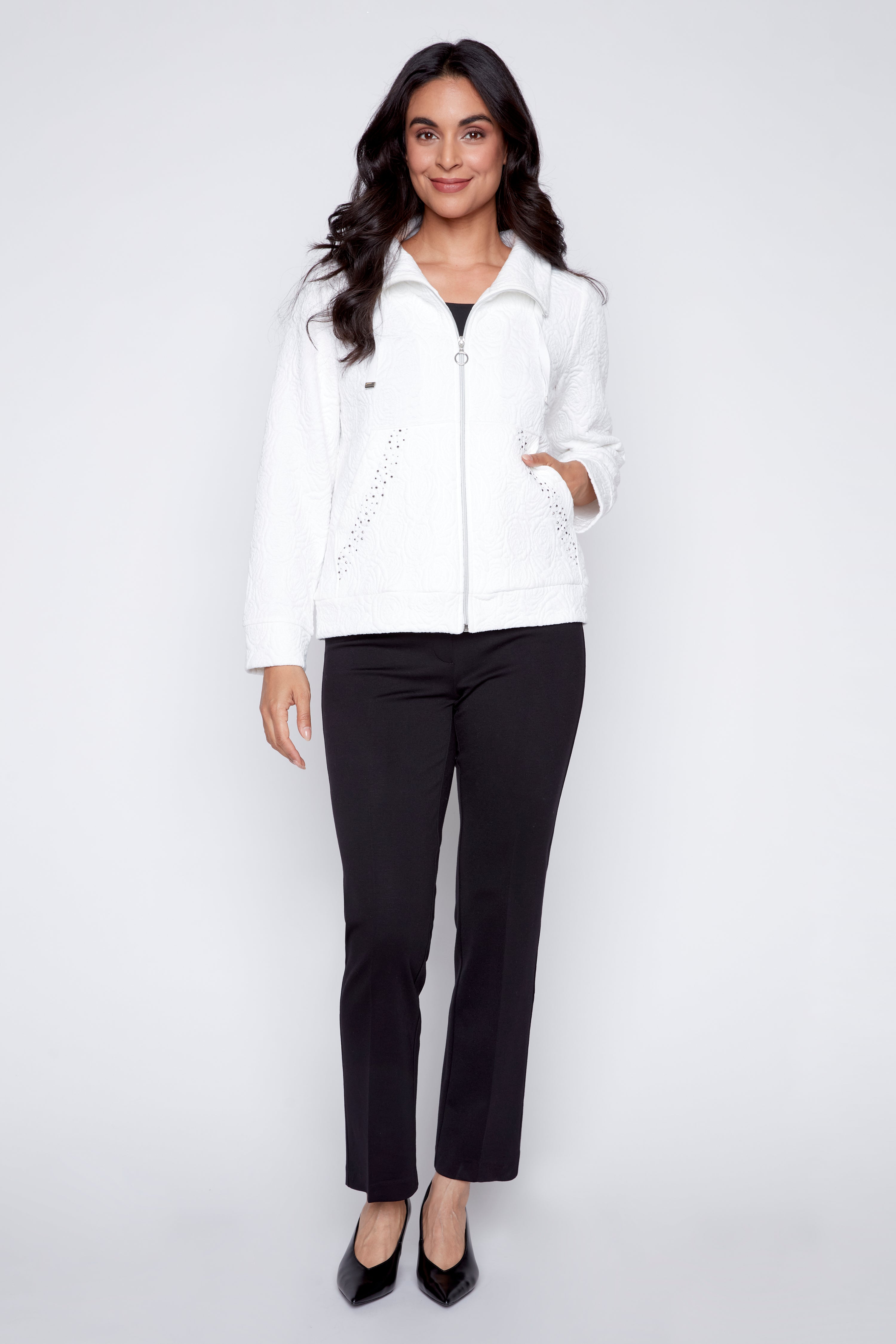 Jacquard jacket with rhinestone detail