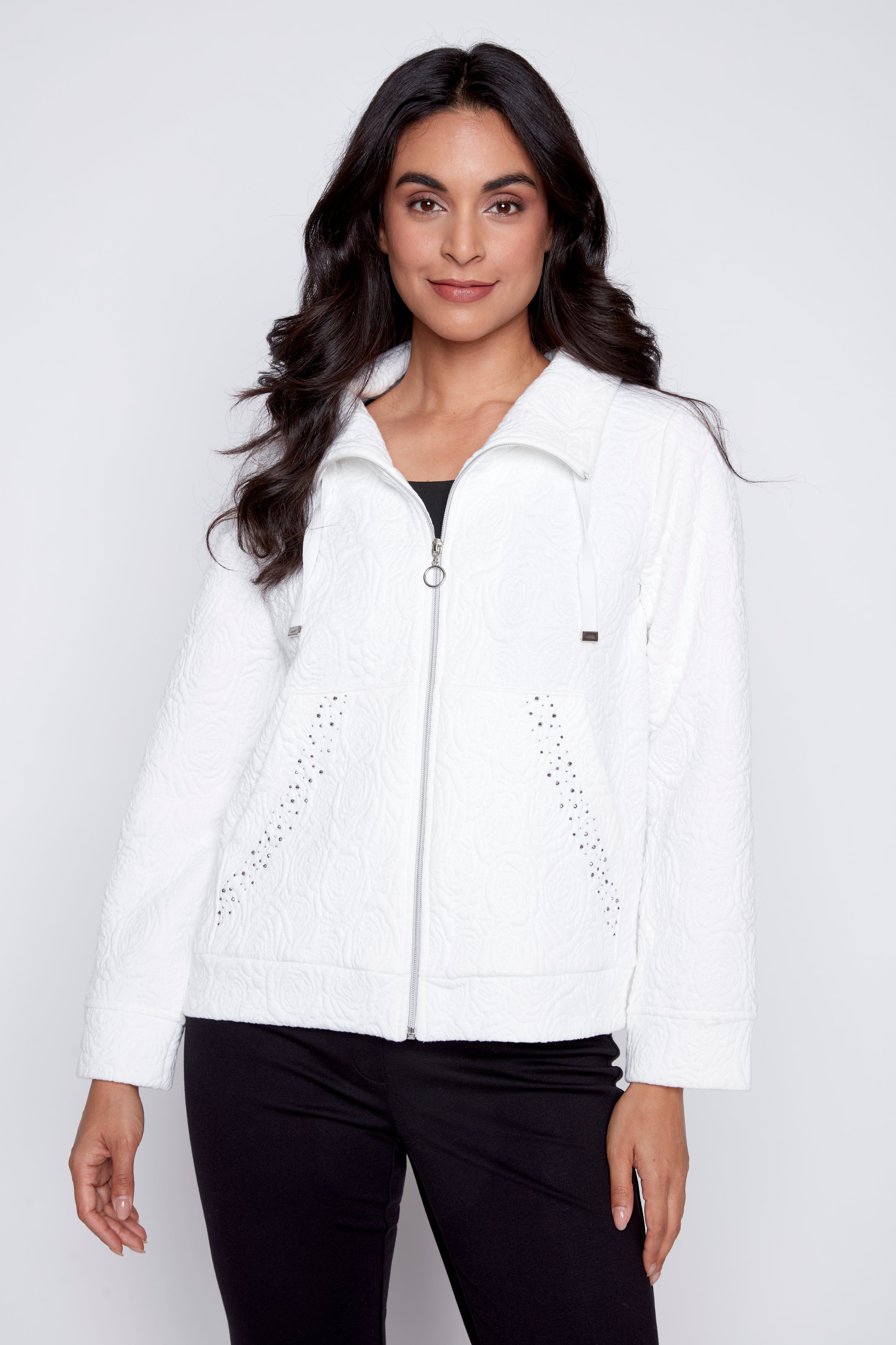 Jacquard jacket with rhinestone detail