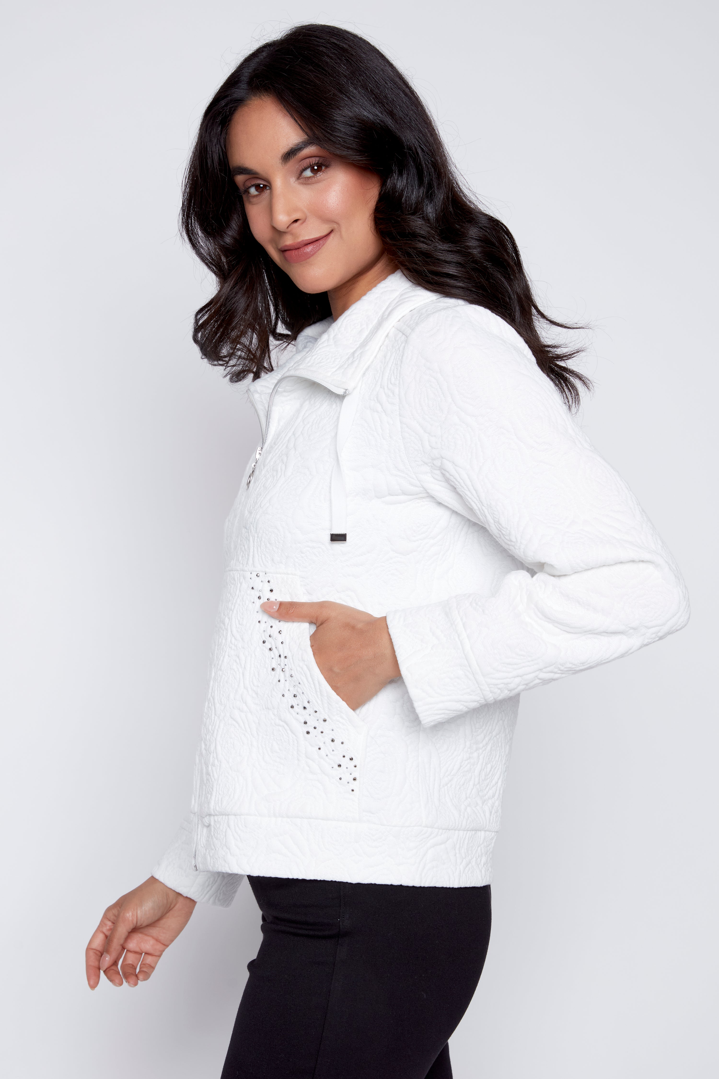 Jacquard jacket with rhinestone detail