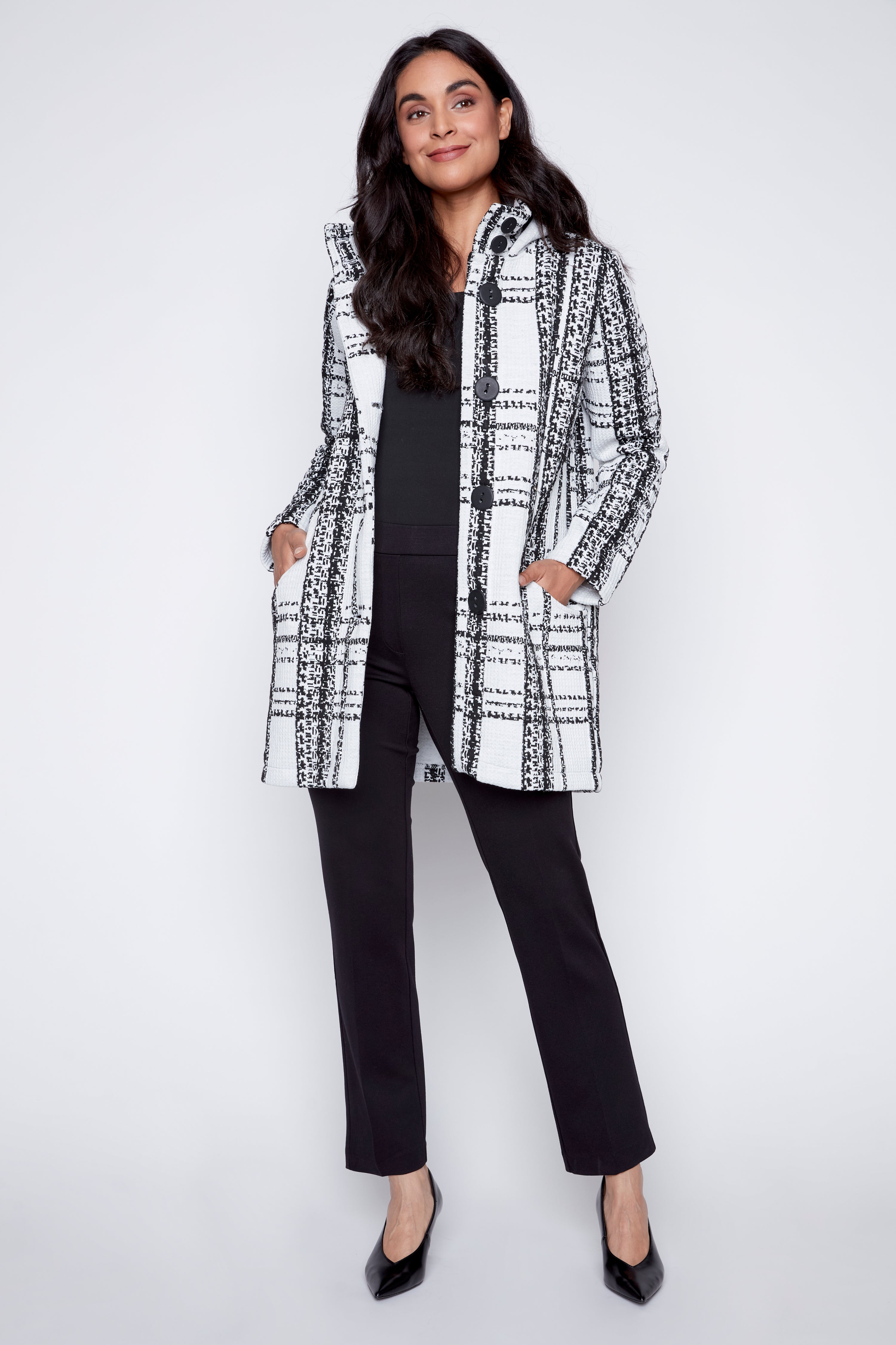 Hooded plaid coat