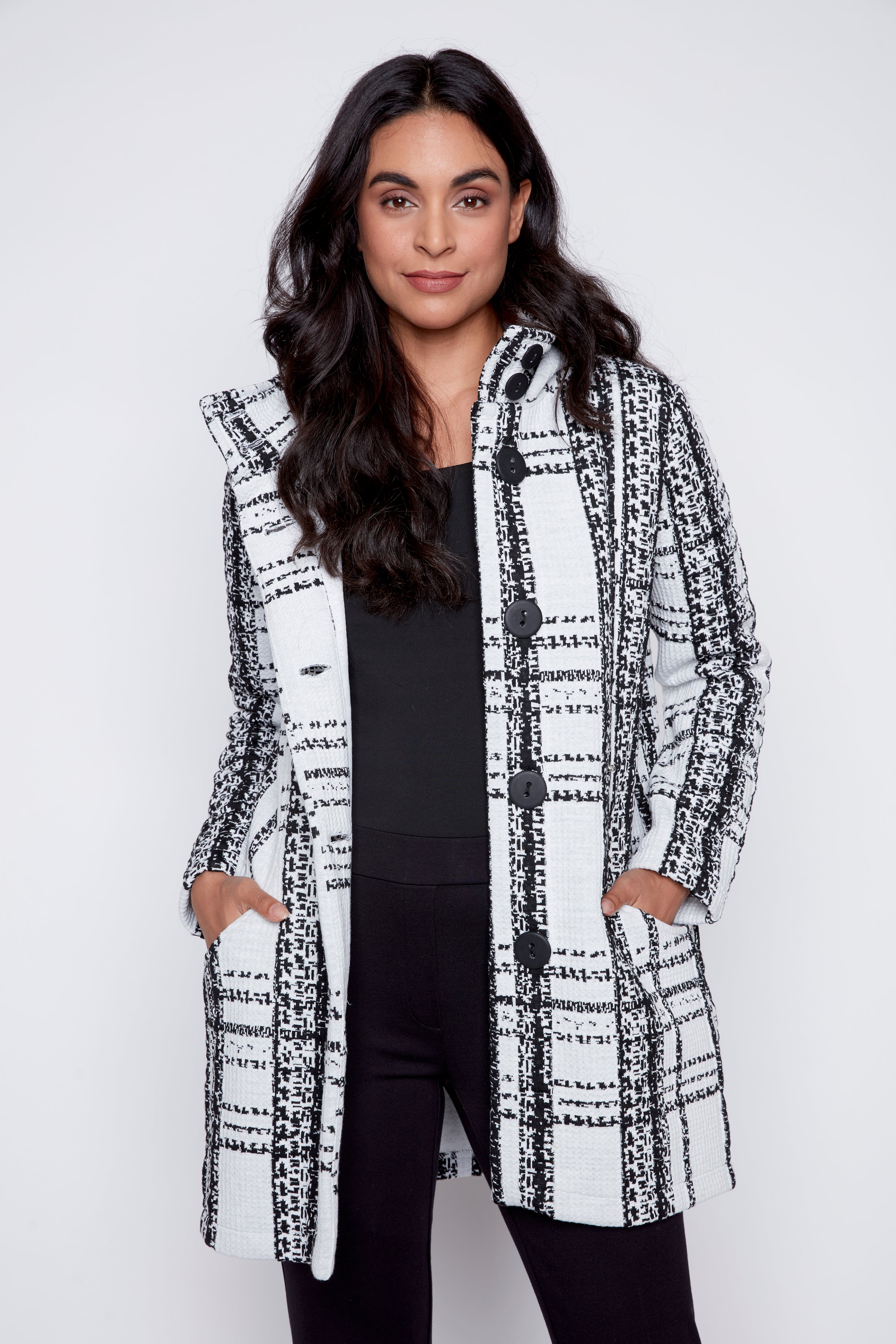 Hooded plaid coat