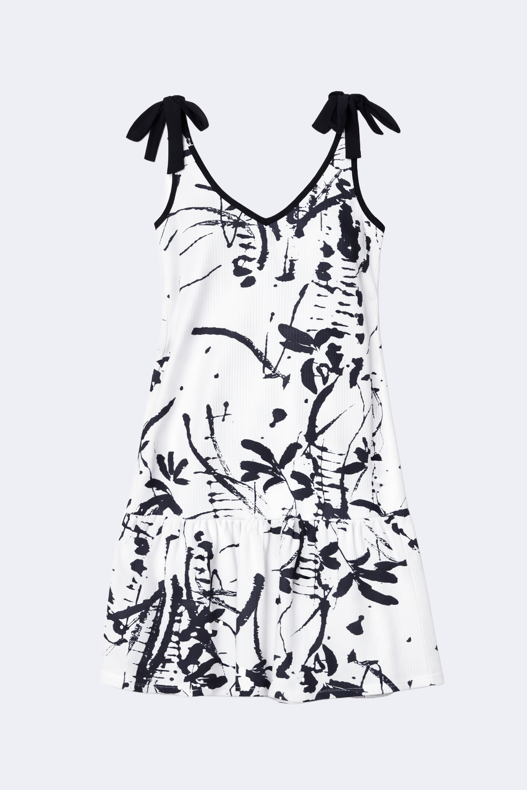 Tie shoulder printed rib dress