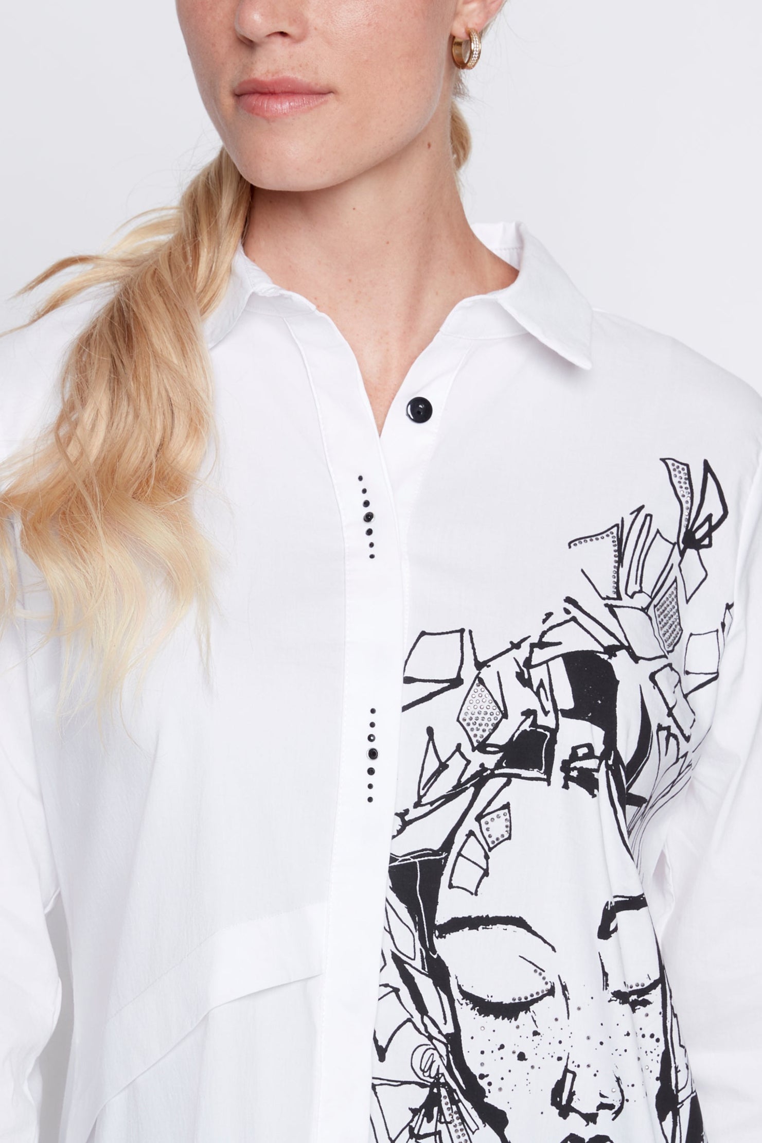 Portrait print hi-lo shirt