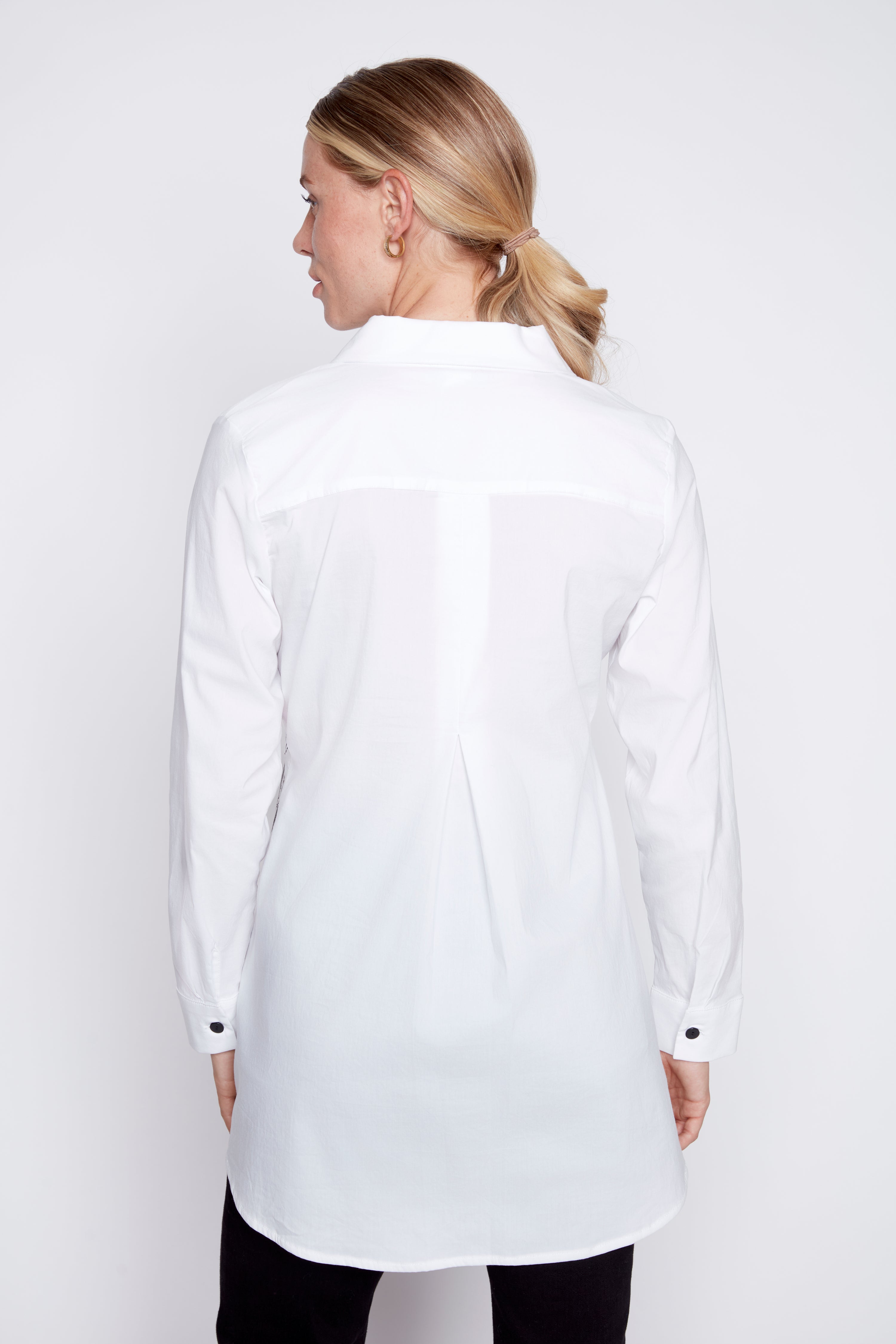 Portrait print hi-lo shirt