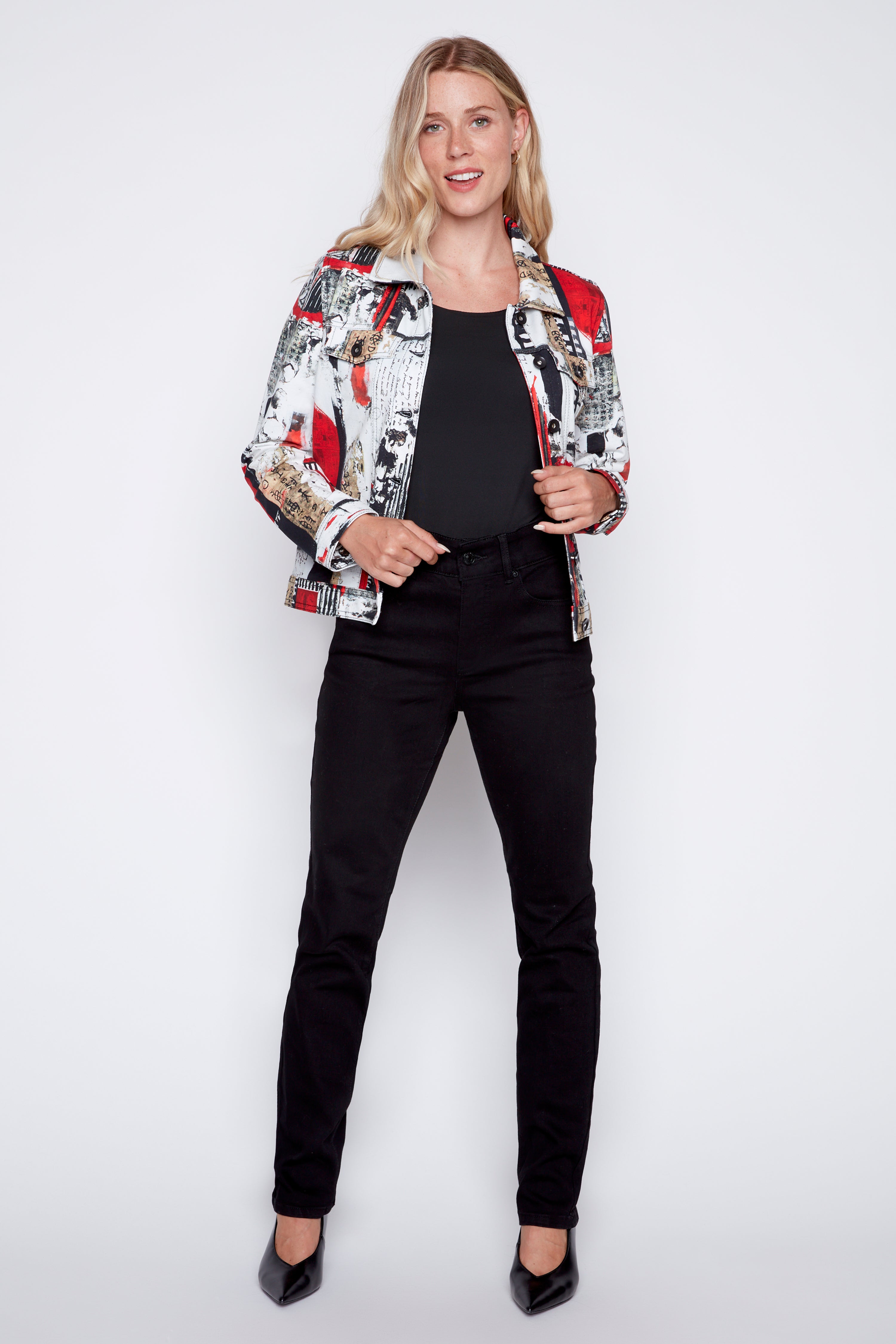 Abstract print jean style jacket