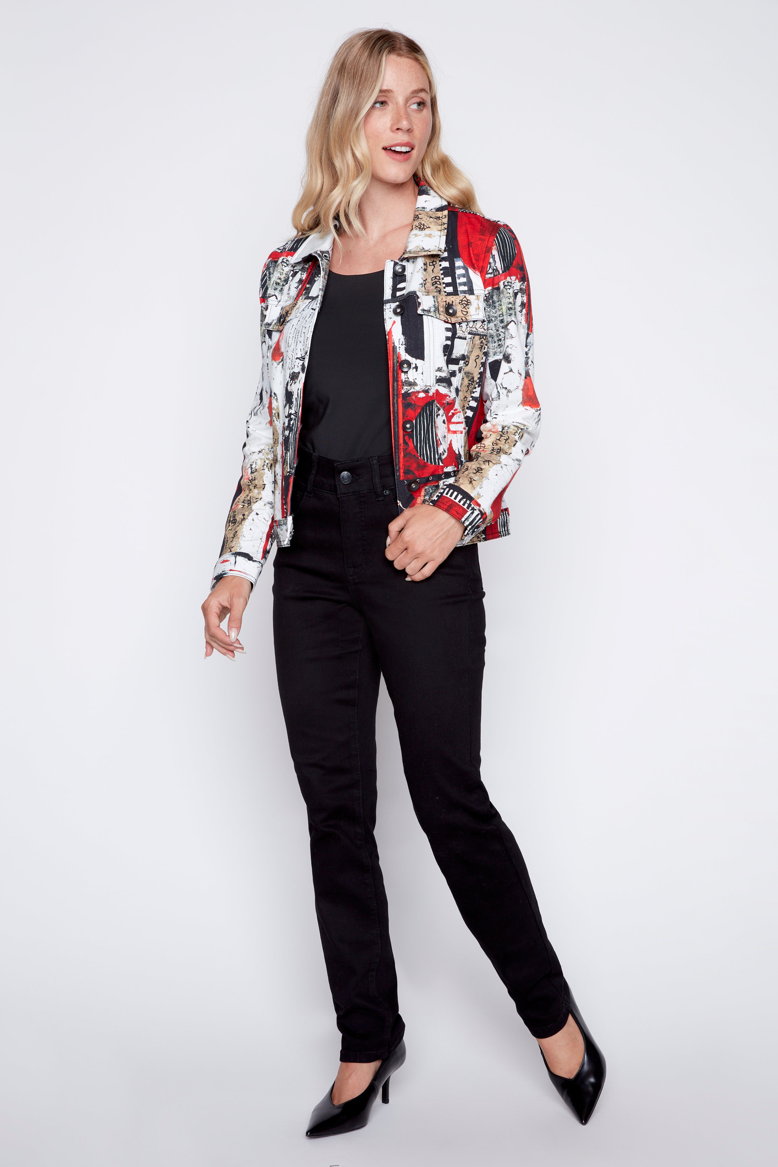 Abstract print jean style jacket