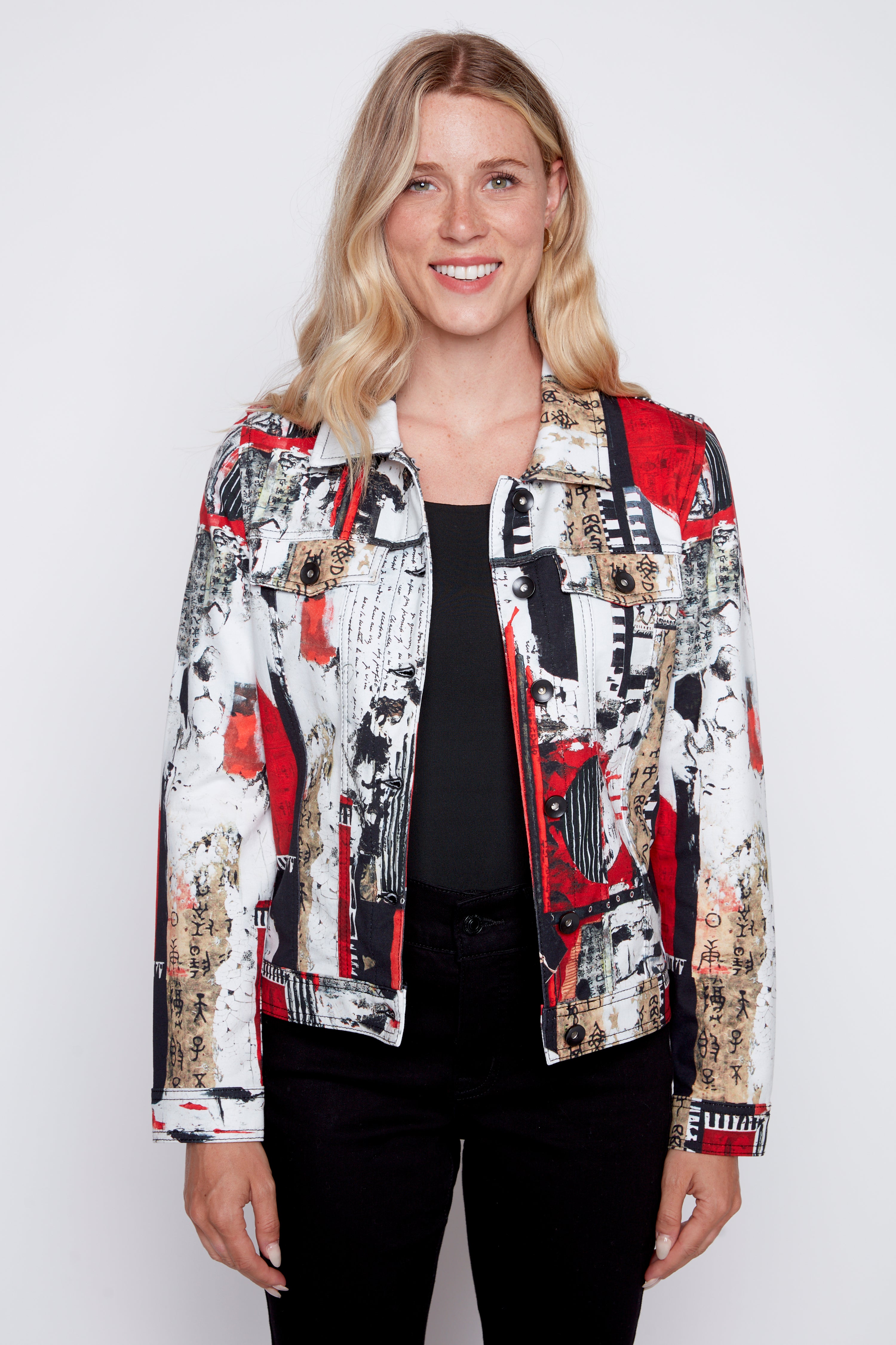 Abstract print jean style jacket