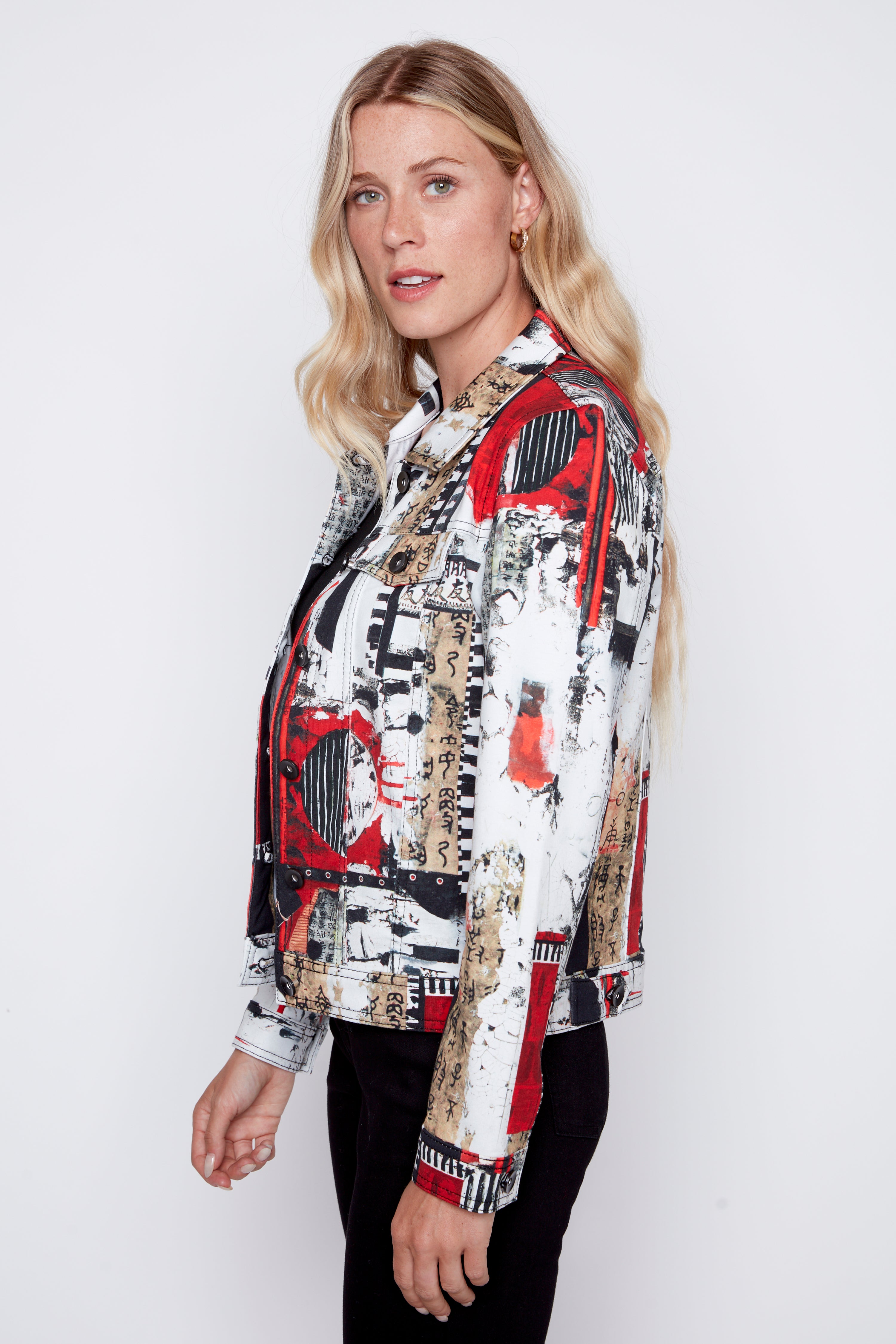 Abstract print jean style jacket