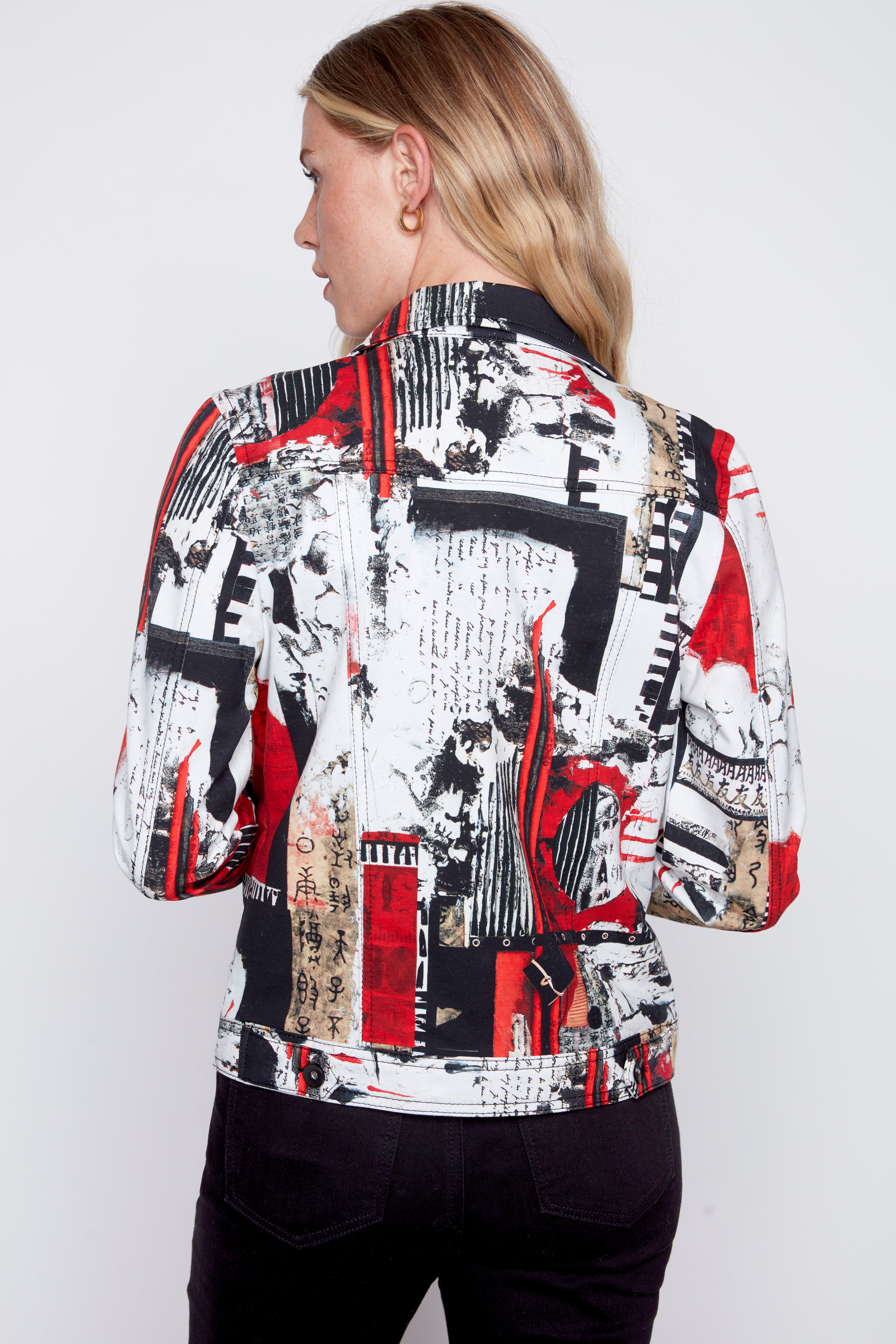 Abstract print jean style jacket