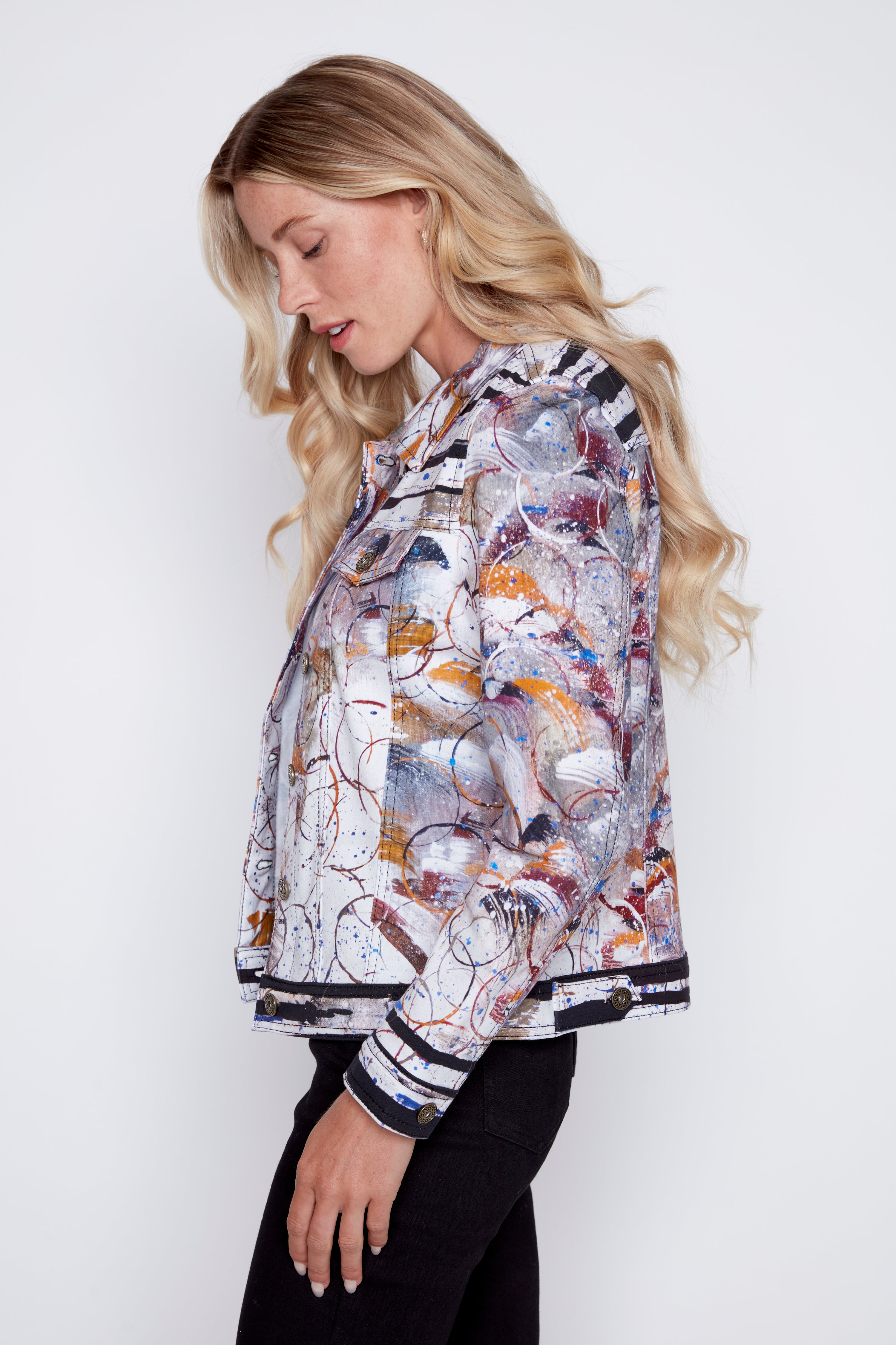 Abstract stripe jean style jacket