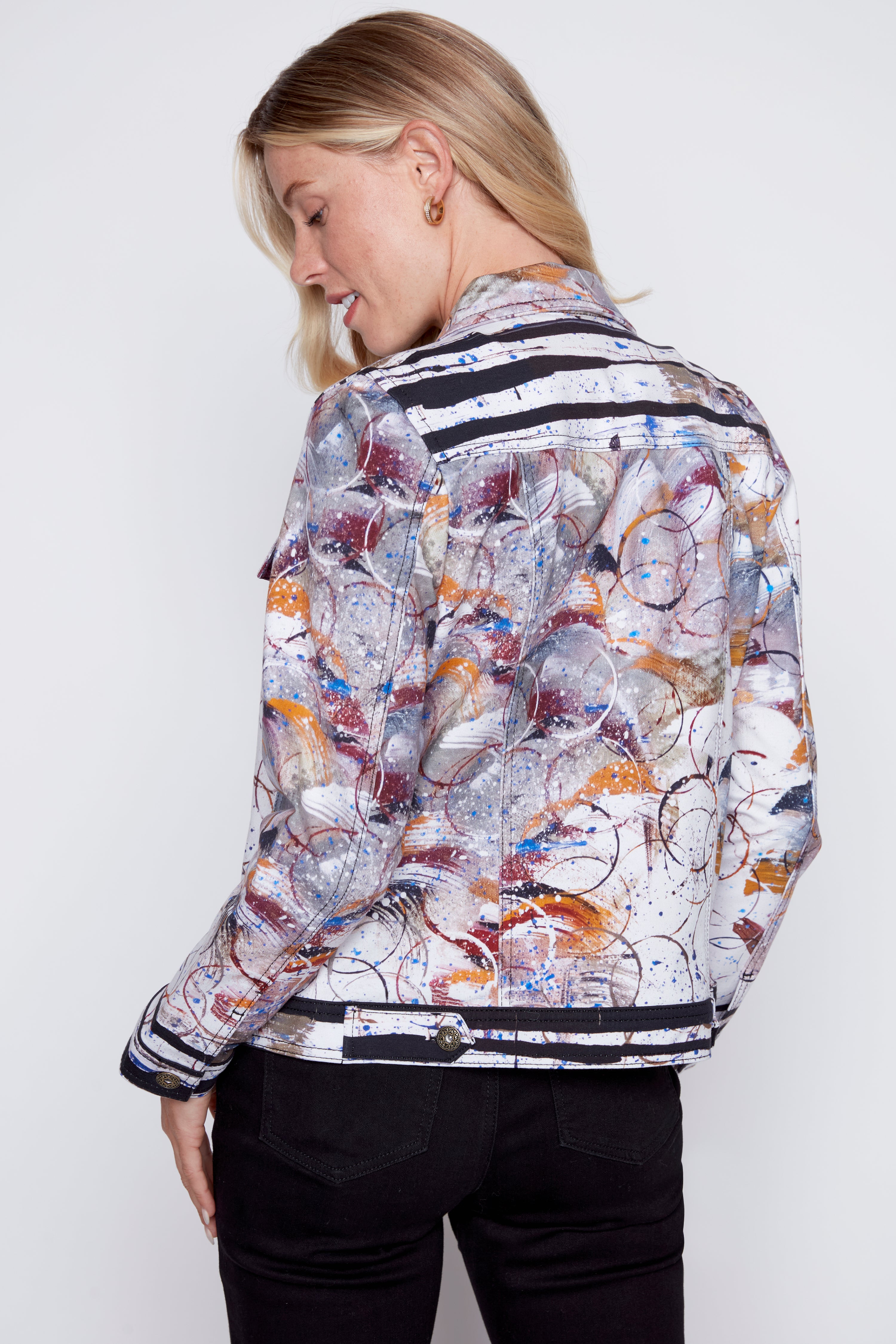 Abstract stripe jean style jacket