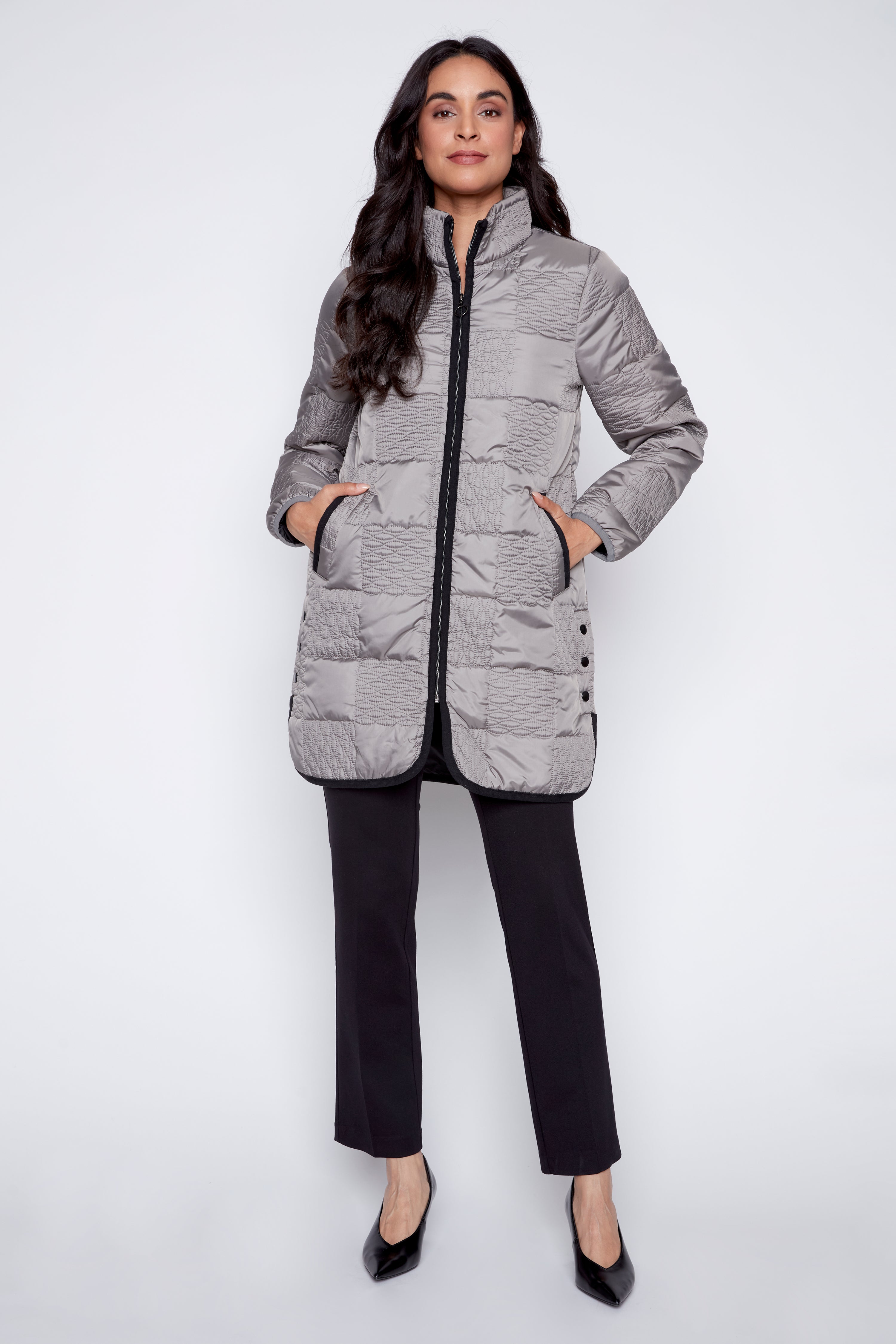 Quilt jacket with snap detail