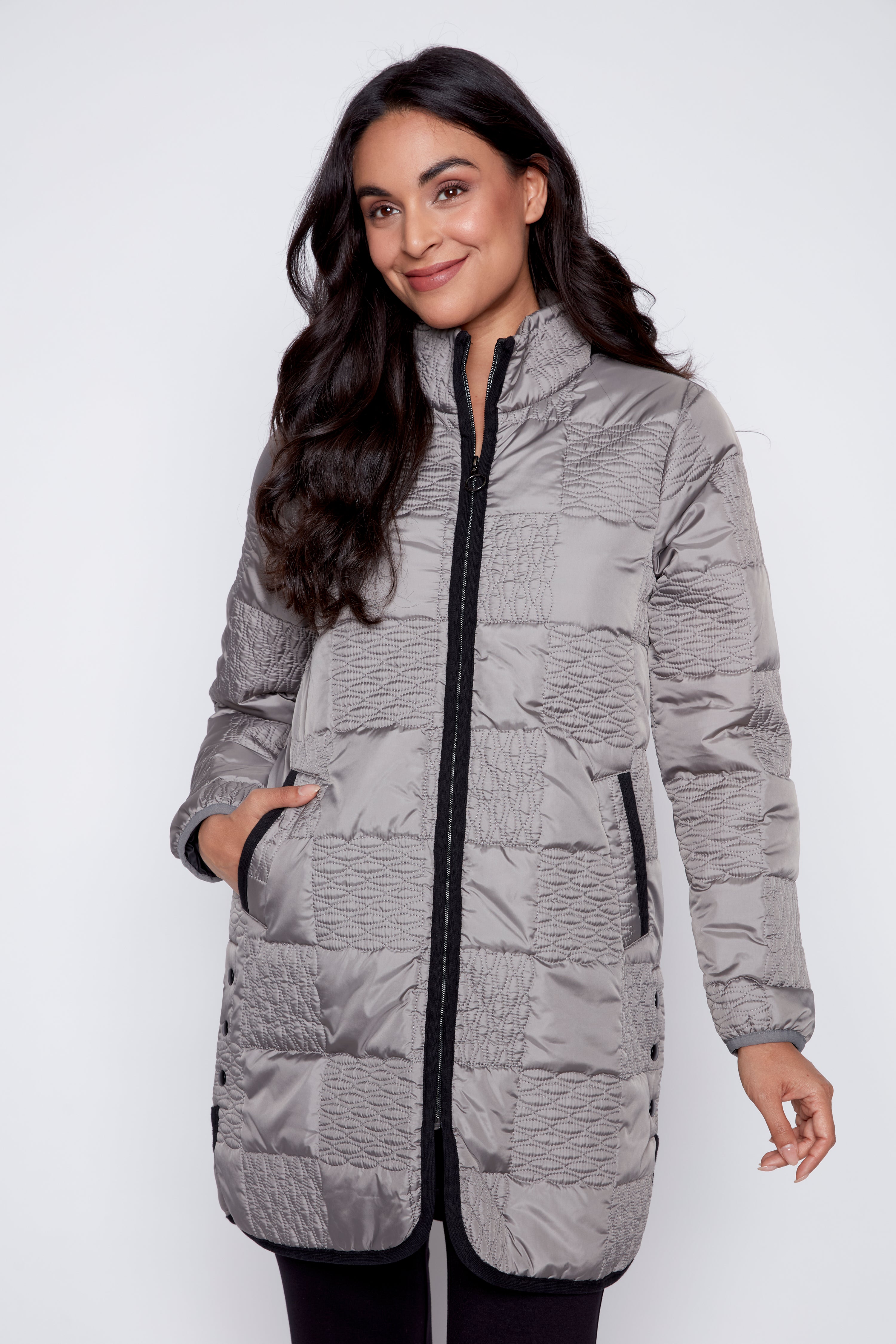 Quilt jacket with snap detail