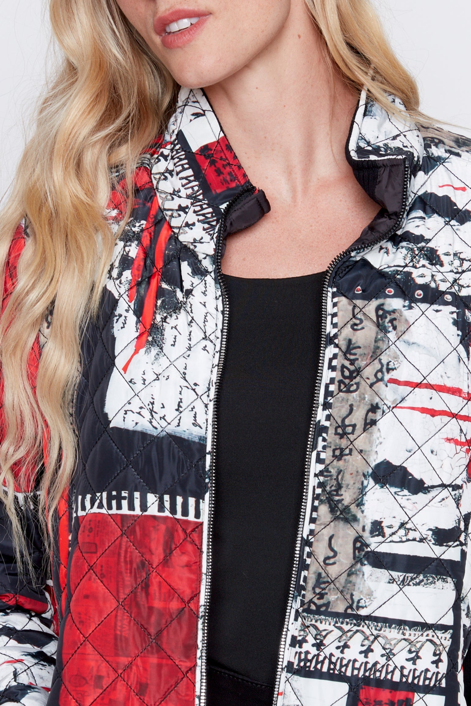 Abstract print diamond quilt jacket