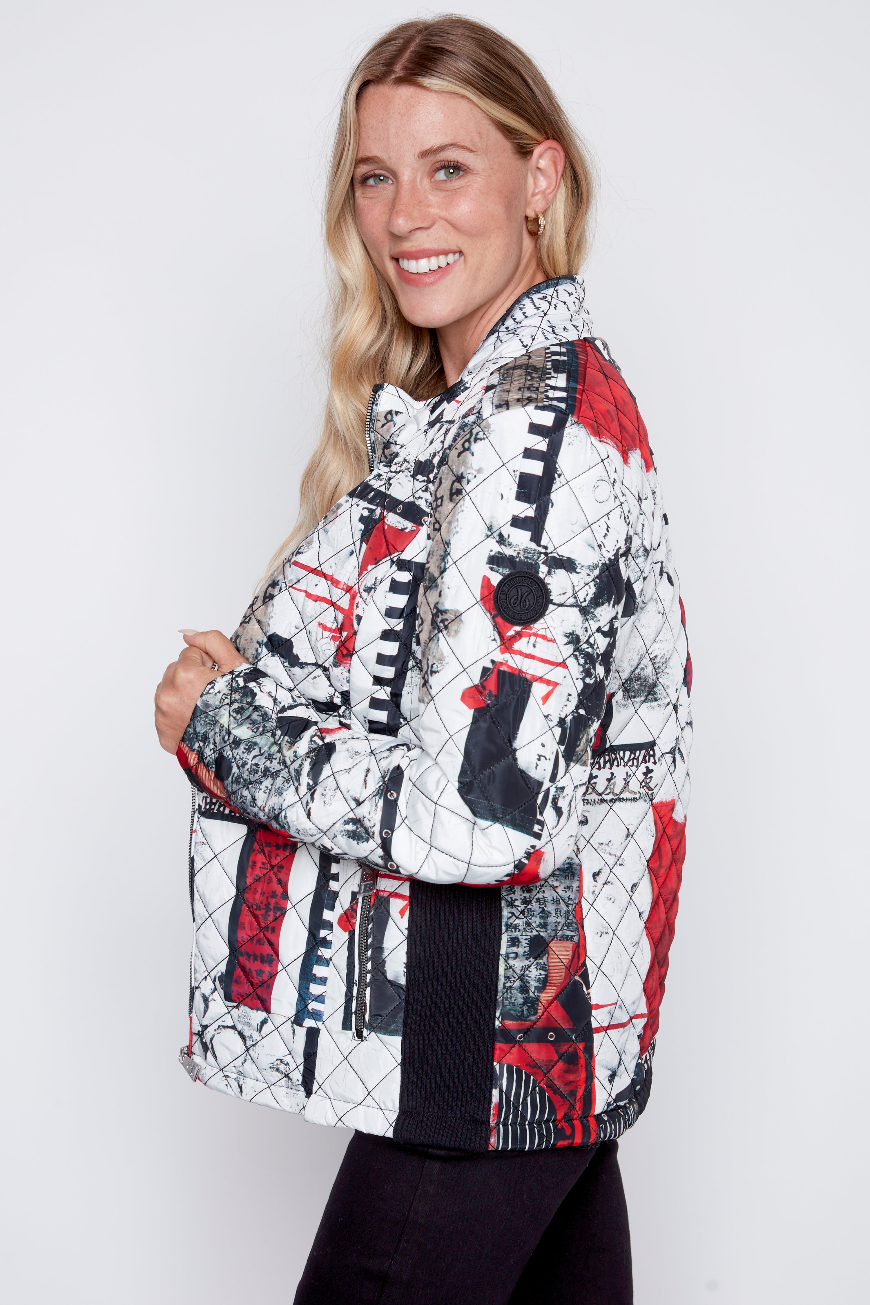 Abstract print diamond quilt jacket