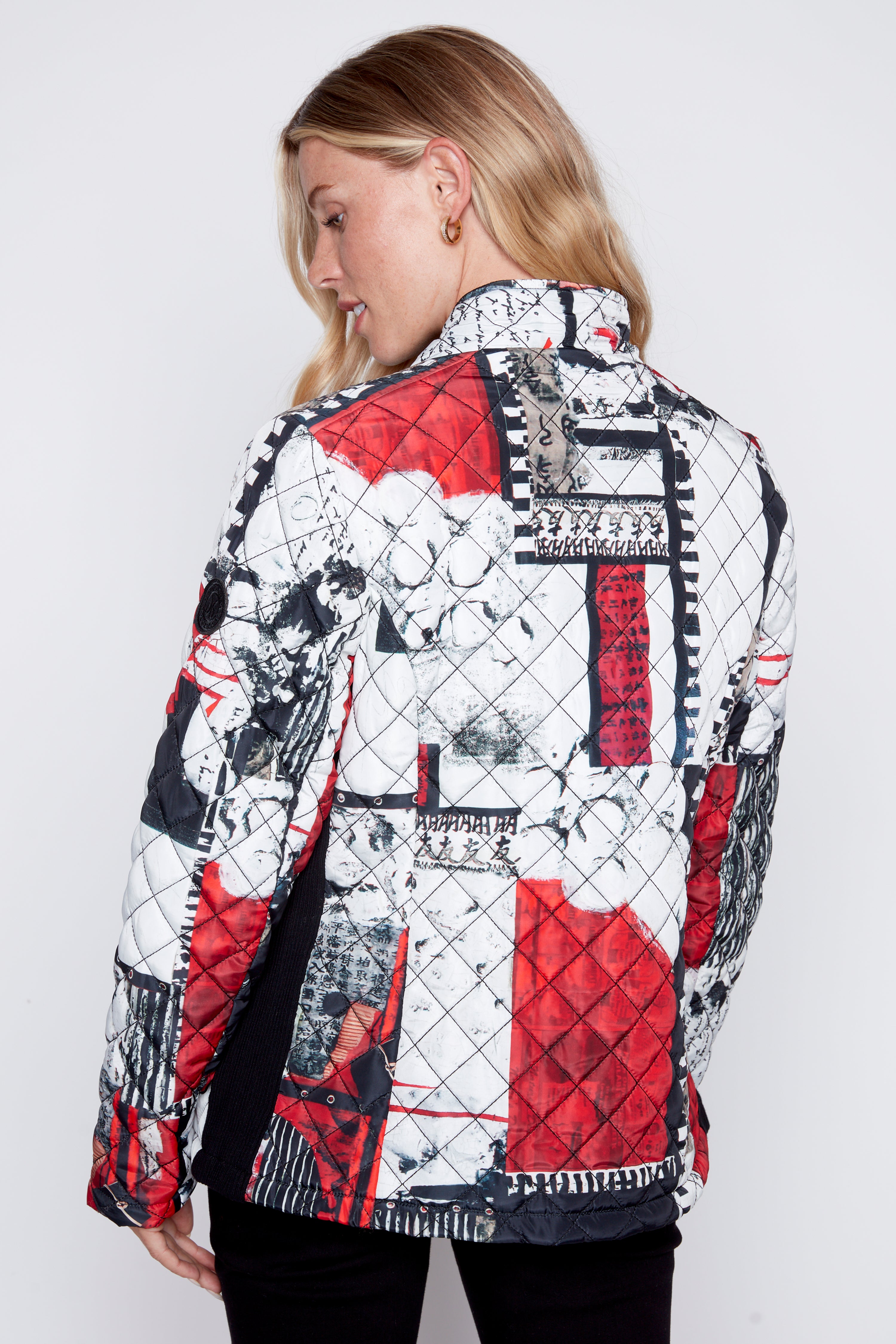 Abstract print diamond quilt jacket