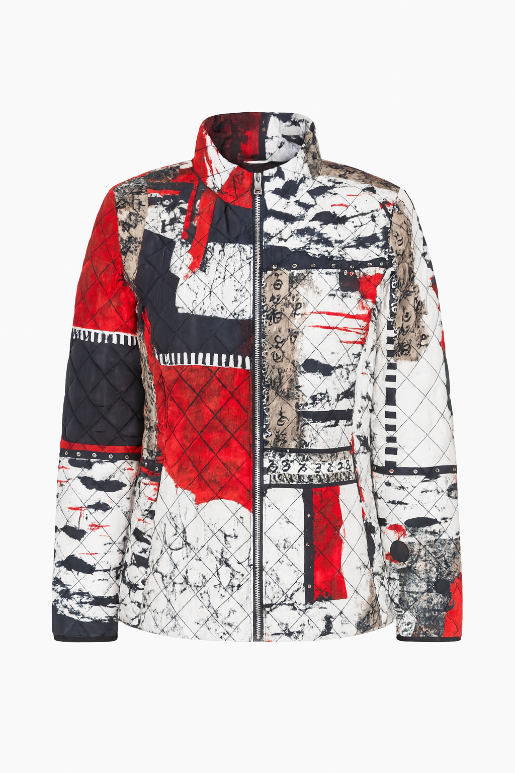 Abstract print diamond quilt jacket